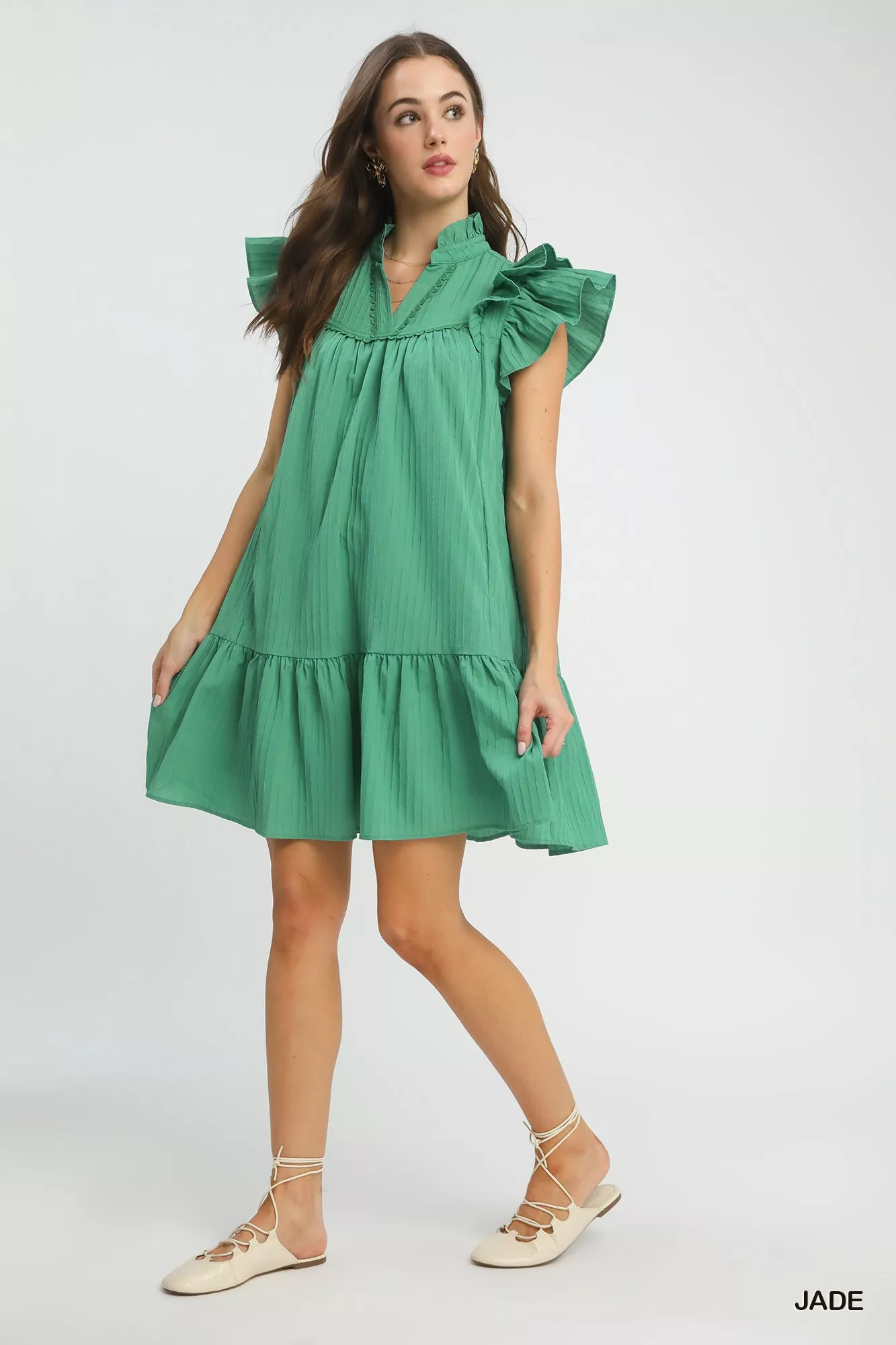 Umgee Flutter Sleeve Tiered Dress - Image 2
