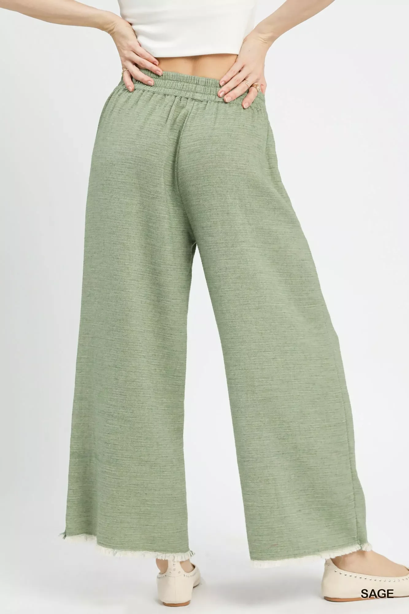 Umgee Frayed Hem Wide Leg Pants - Image 3