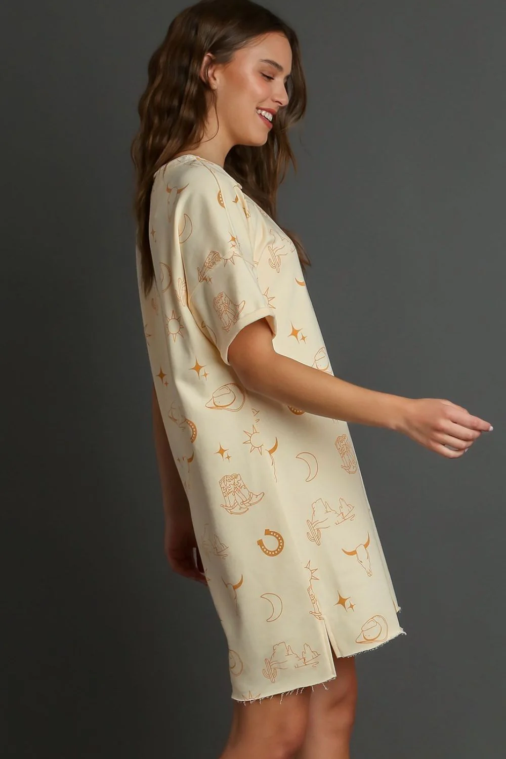 Umgee Full Size French Terry Short Sleeve Round Neck Dress Plus Size - Image 3