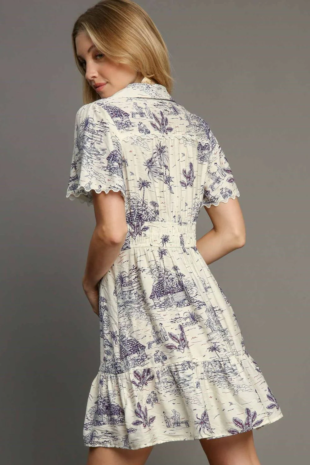 Umgee Full Size Landscape Print Collared Mini Dress Plus Size - Image 3
