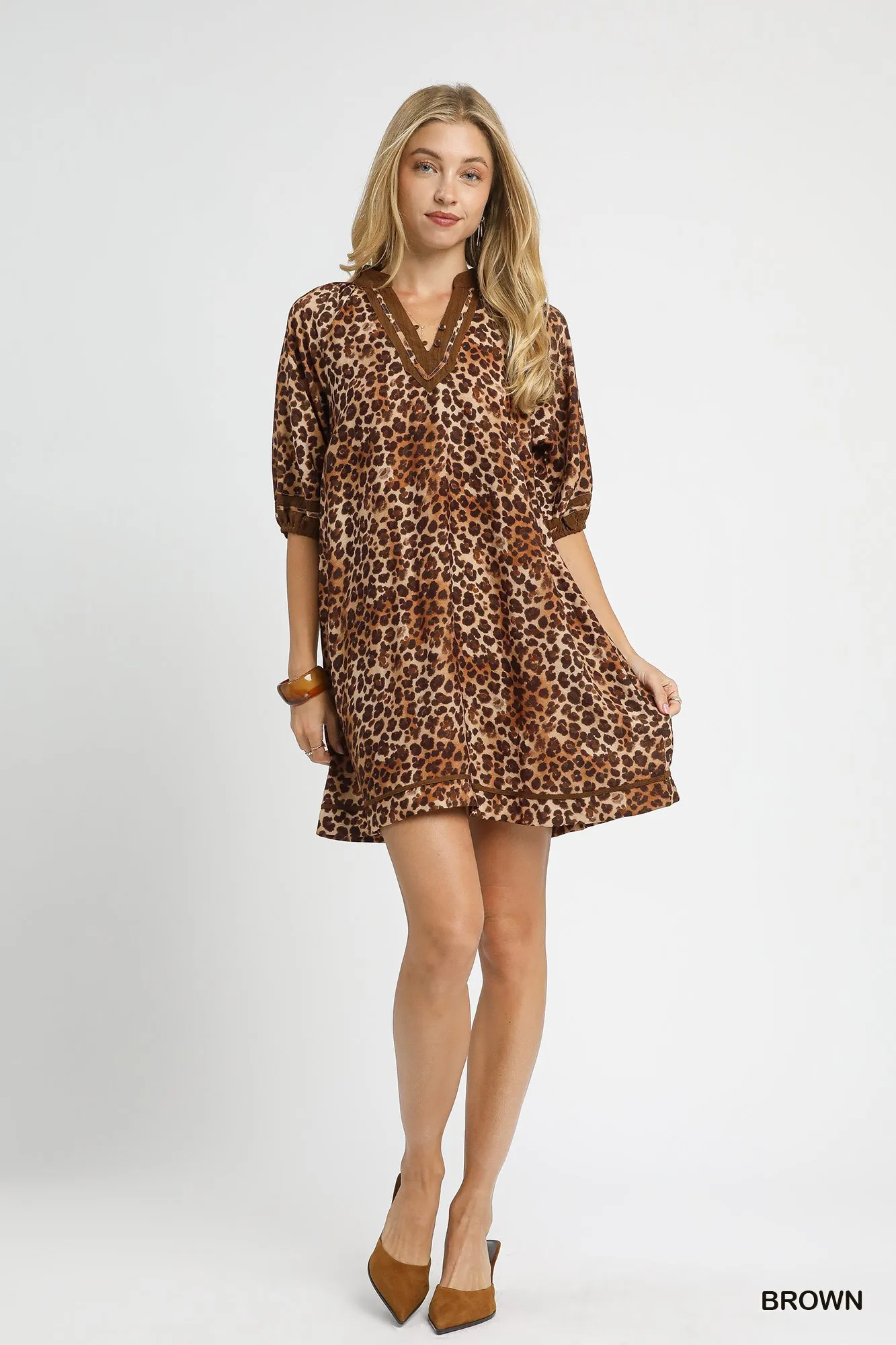 Umgee Full Size Leopard Print Mini Dress with Contrast Trim Plus Size - Image 2