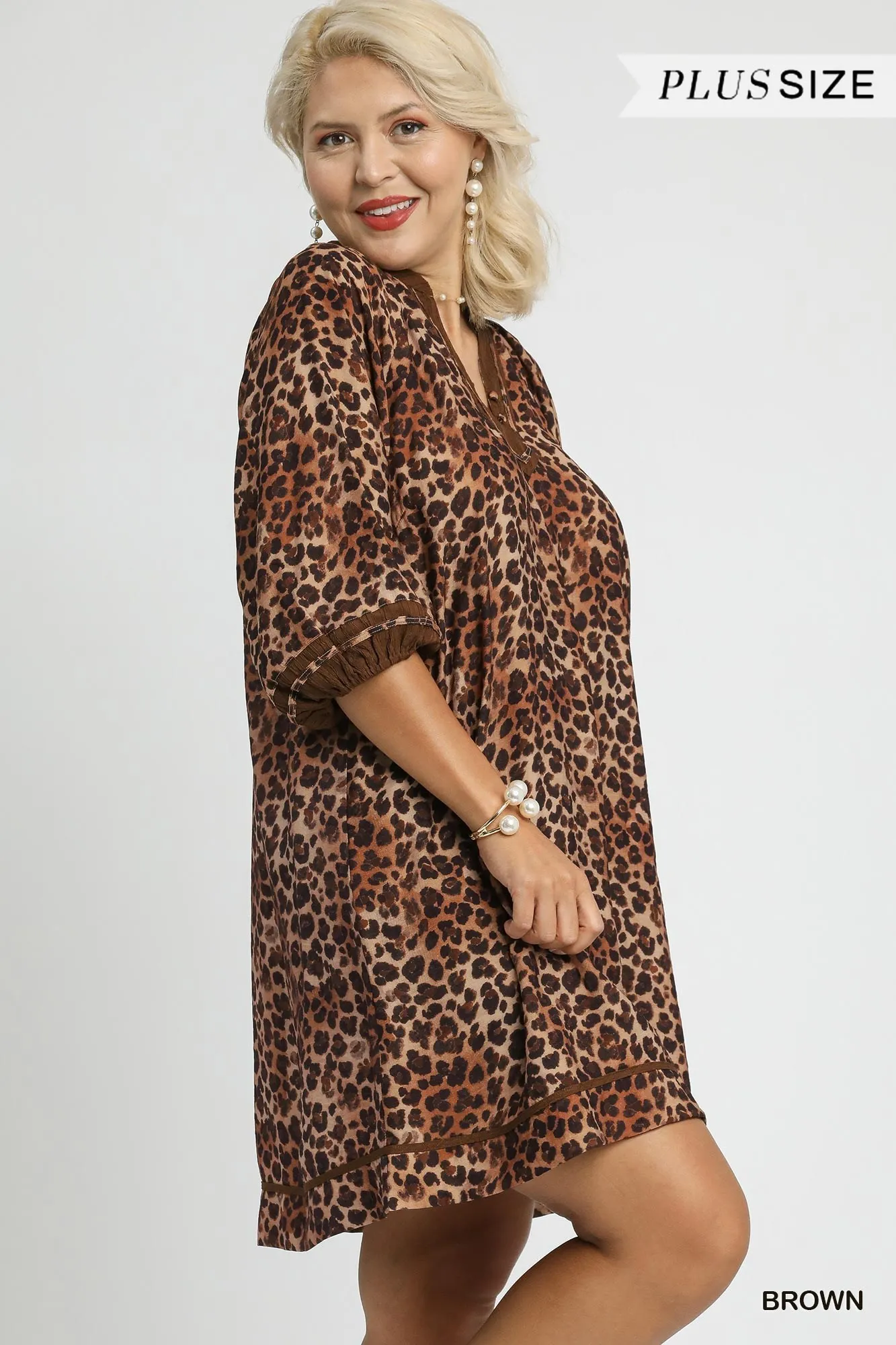 Umgee Full Size Leopard Print Mini Dress with Contrast Trim Plus Size - Image 8