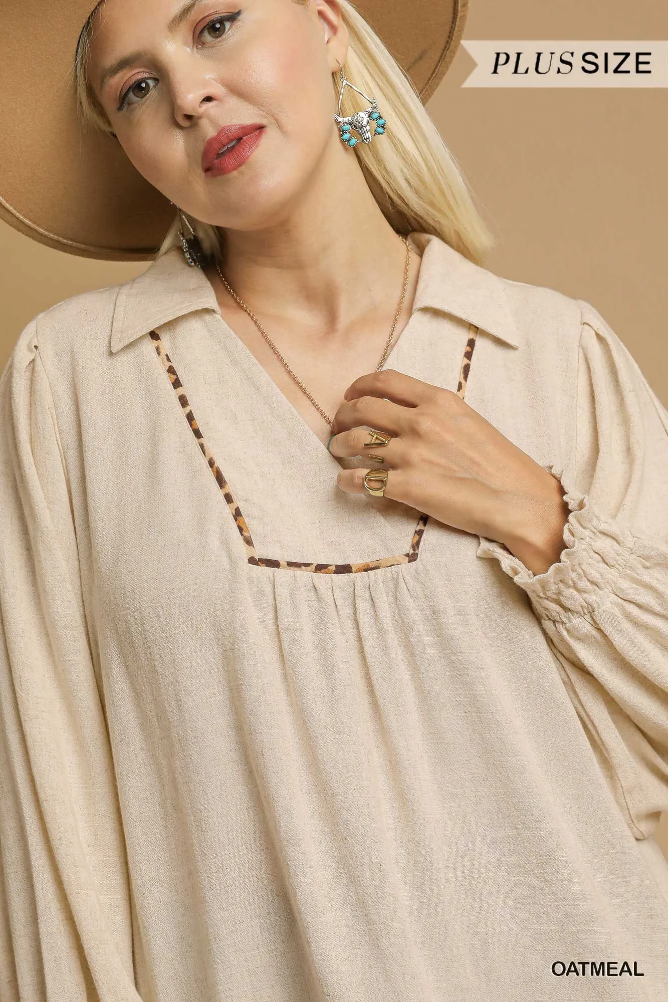Umgee Full Size Linen Scallop Hem Blouse with Contrast Trim Plus Size - Image 10