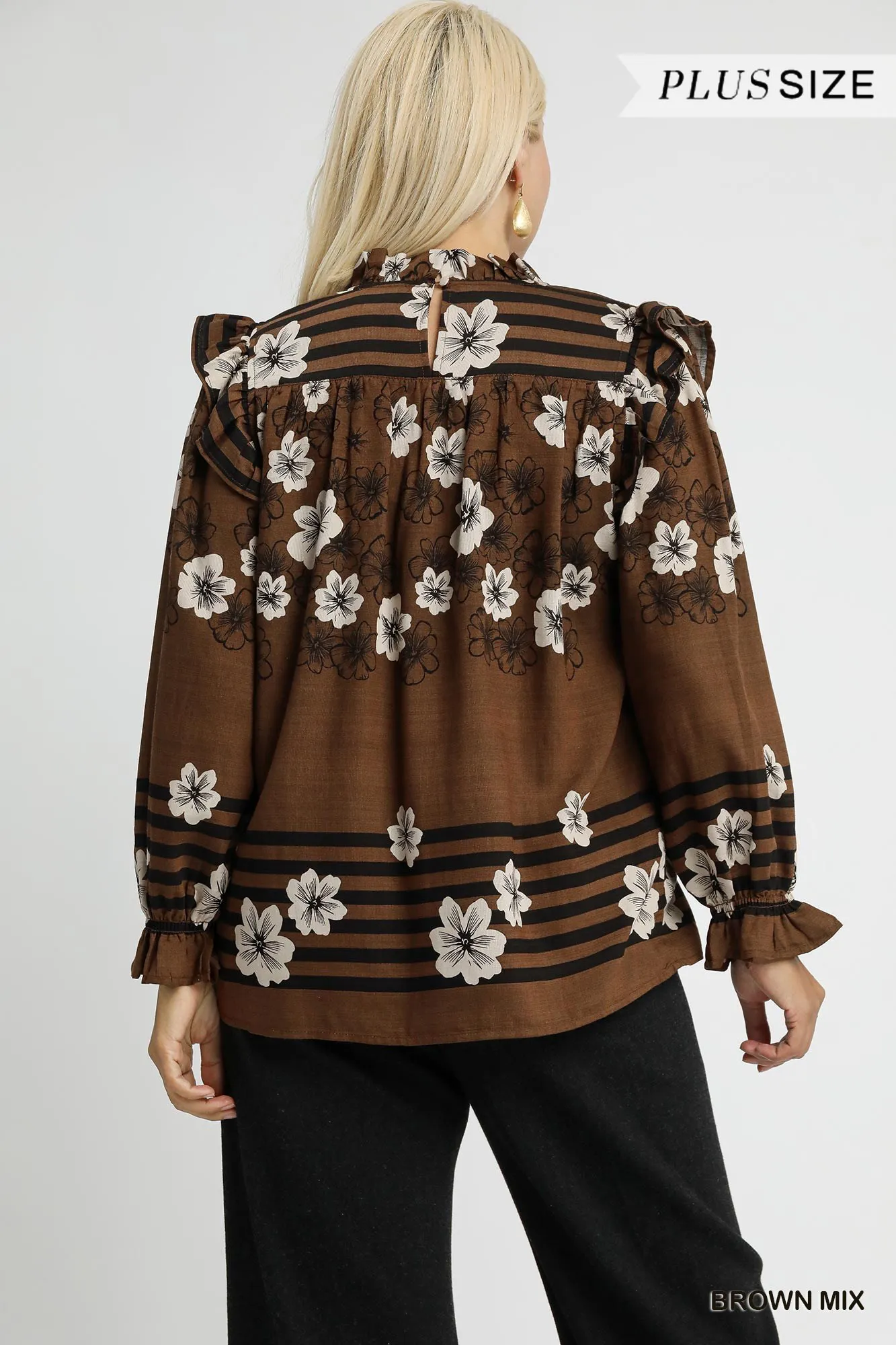 Umgee Full Size Mix Floral Smocked Ruffle Blouse Plus Size - Image 9