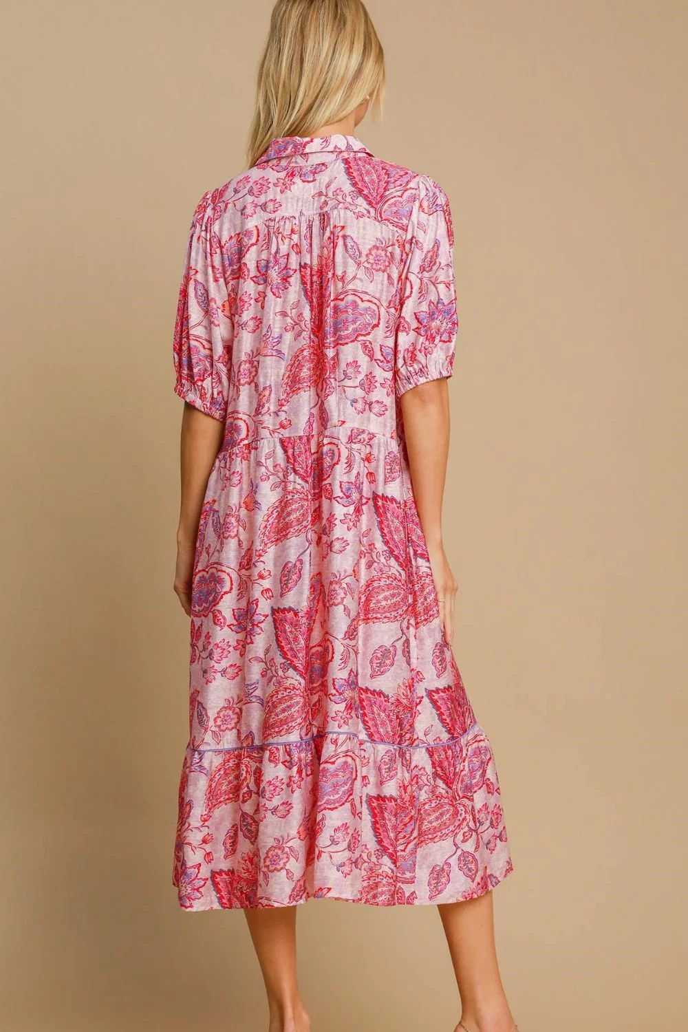 Umgee Full Size Ruffled Hem Floral Paisley Print Half Sleeve Midi Dress Plus Size - Image 3