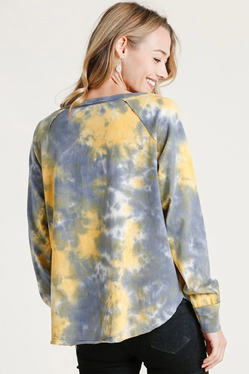 Umgee Full Size Tie Dye Button Front Long Raglan Sleeve Top Plus Size - Image 3
