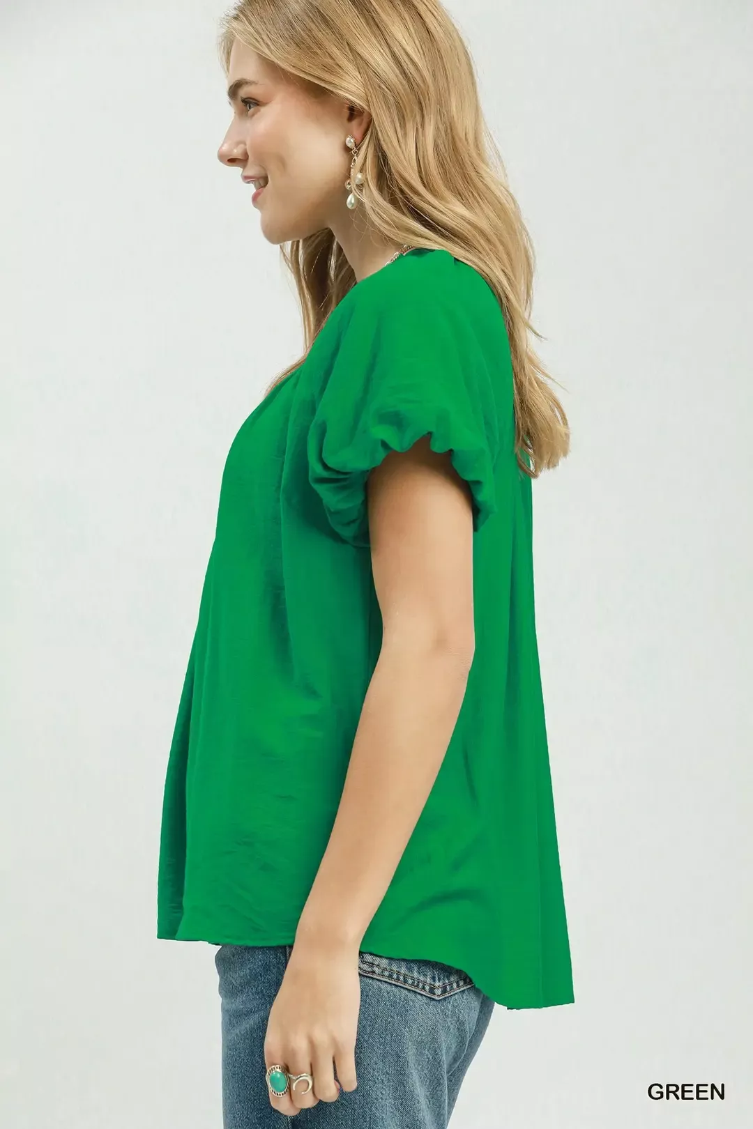 Umgee Gathered V-Neck Top - Image 2