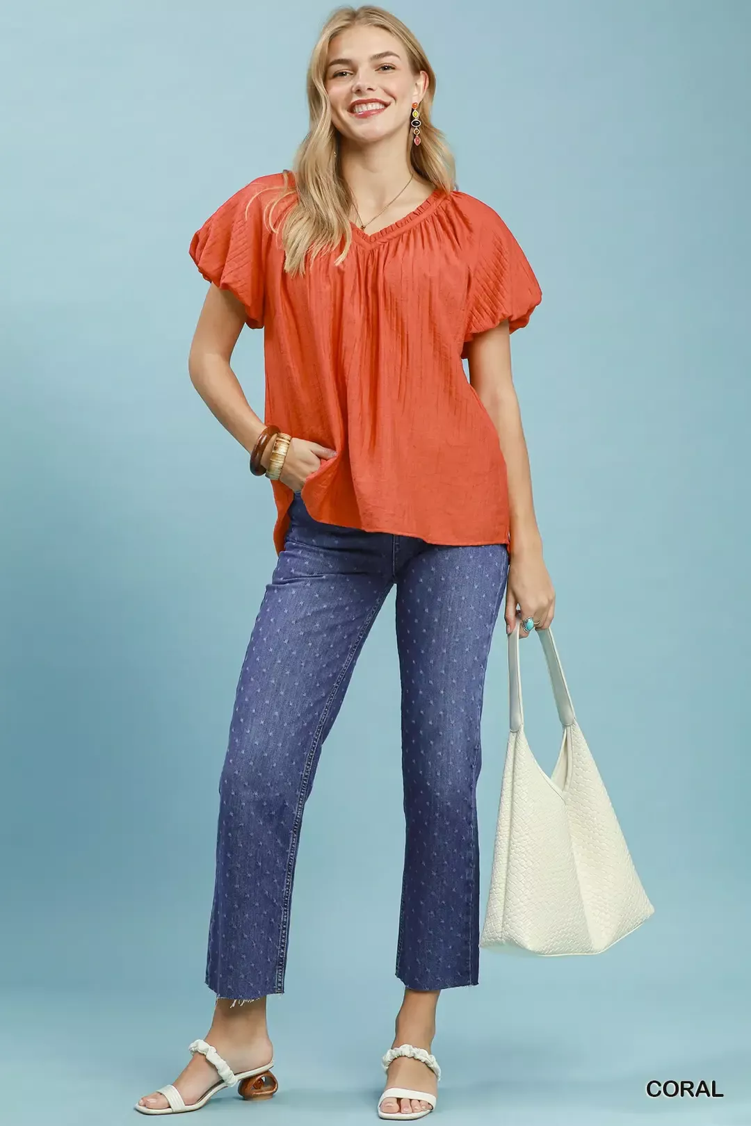 Umgee Gathered V-Neck Top - Image 6