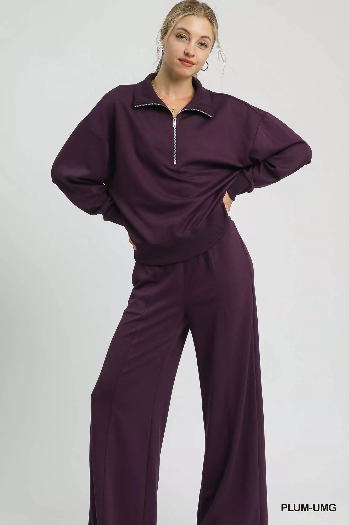 Umgee Half Zip Drop Shoulder Sweatshirt - Image 3