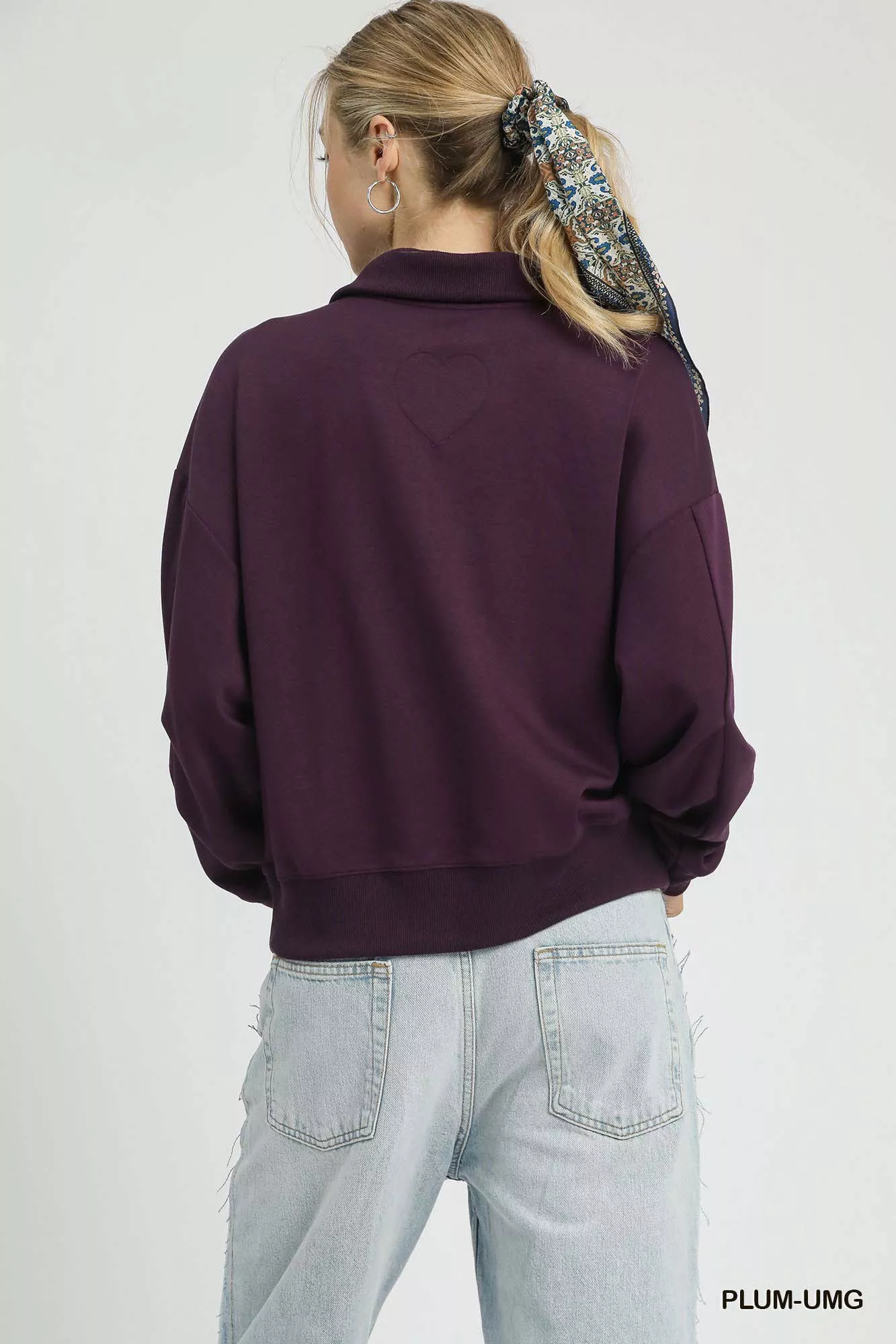 Umgee Half Zip Drop Shoulder Sweatshirt - Image 4