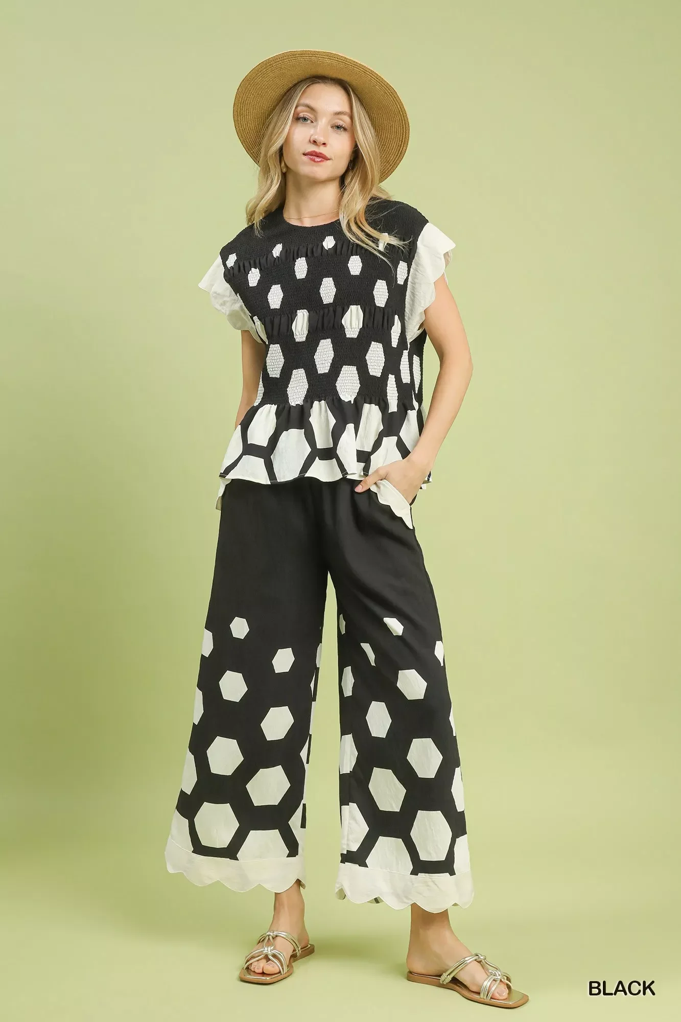 Umgee Hexagon Print Peplum Top - Image 2