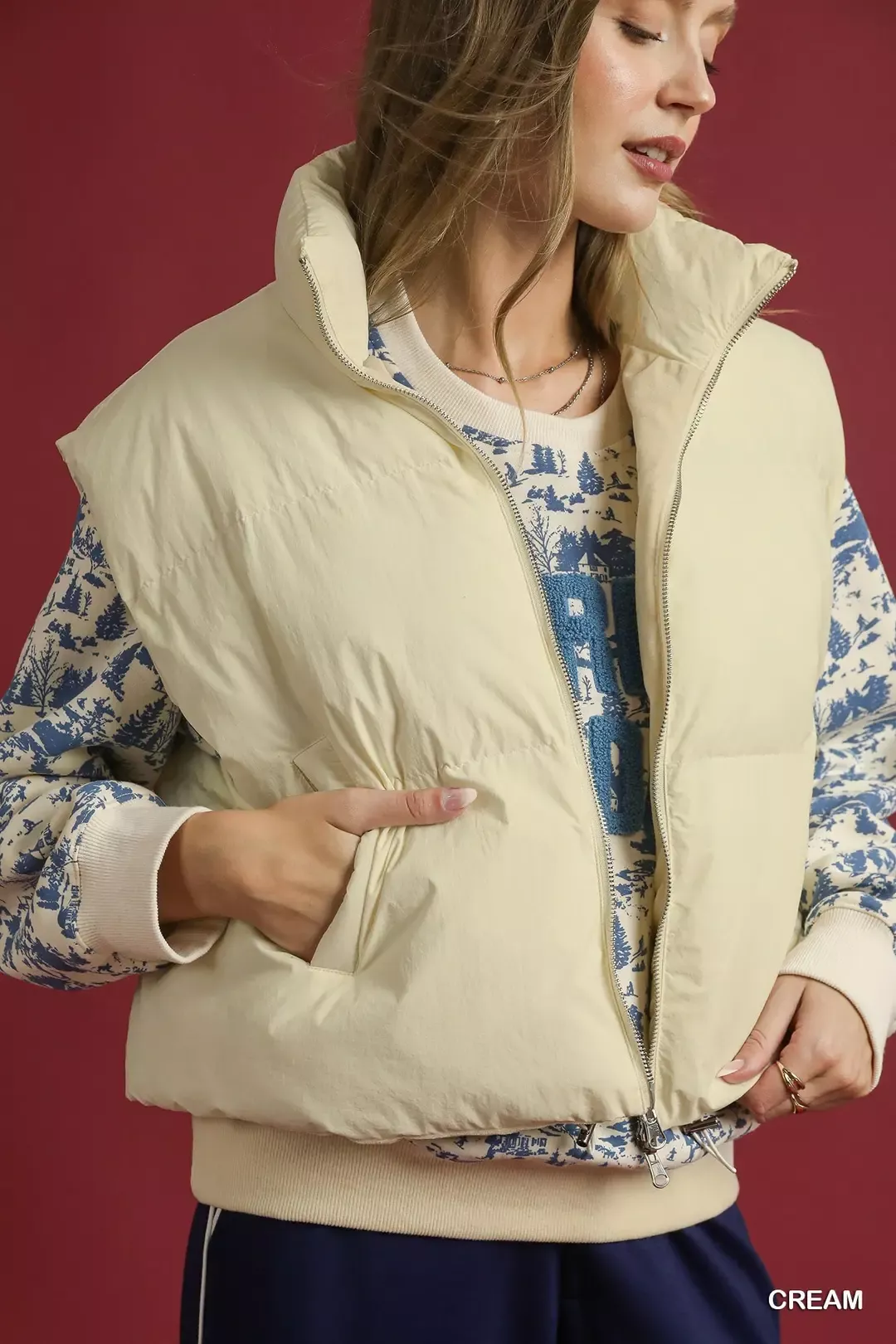 Umgee High Neck Puffer Vest with Zip Front - Image 5