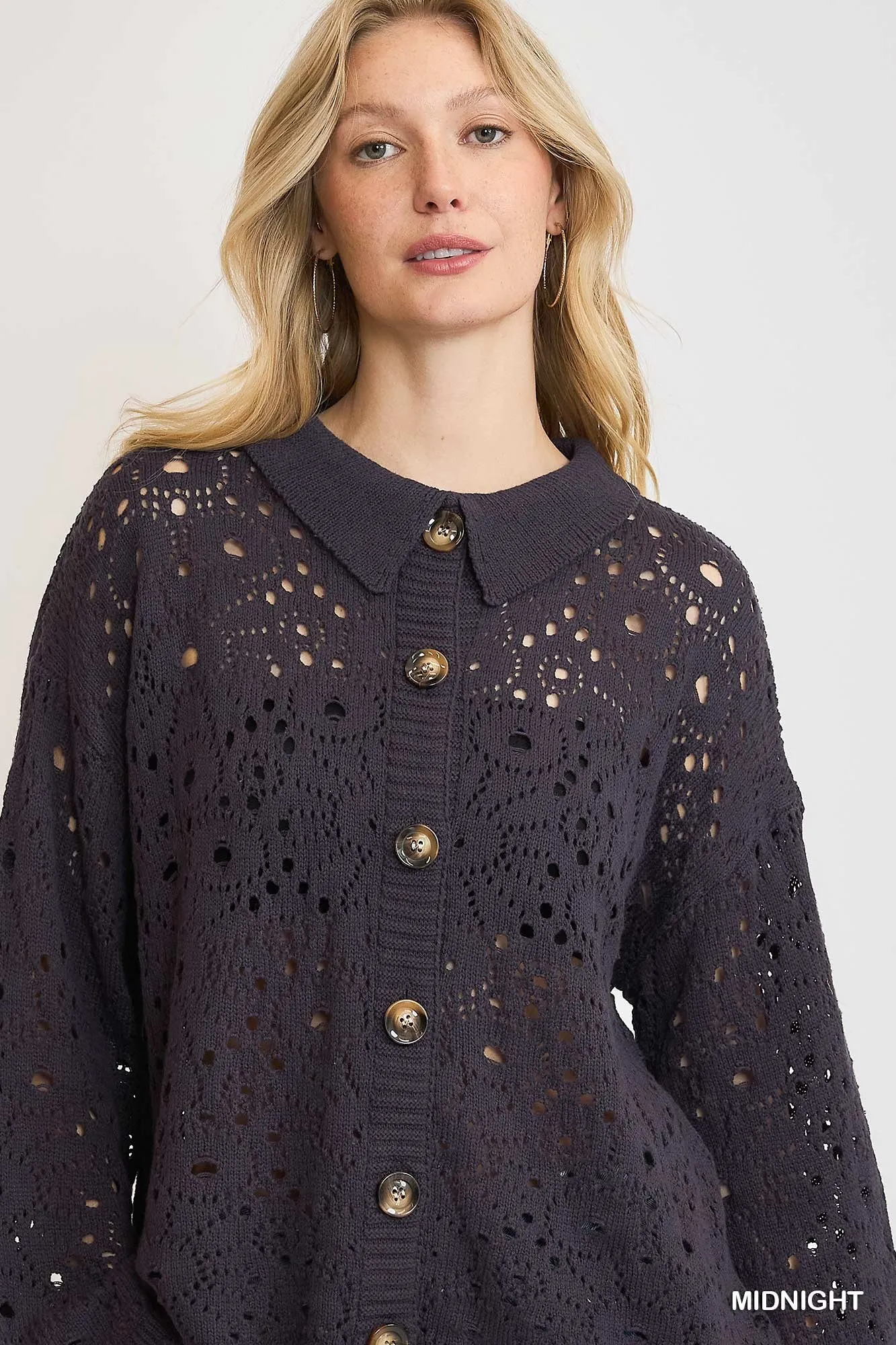 Umgee Hollow Out Button Down Cardigan - Image 3