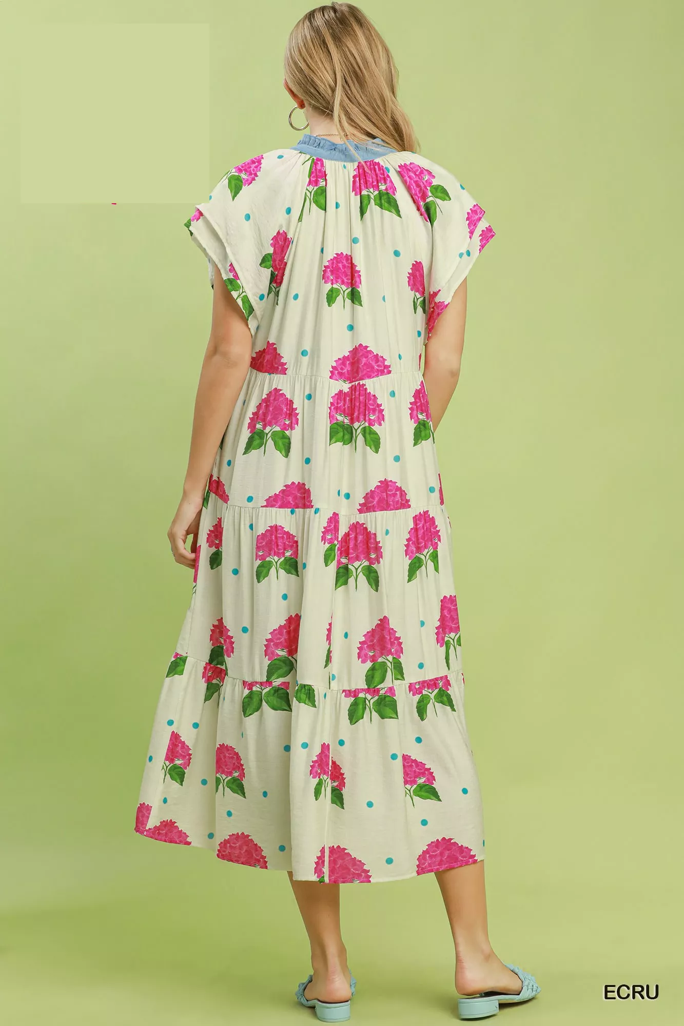 Umgee Hydrangea Print Tiered Midi Dress - Image 4