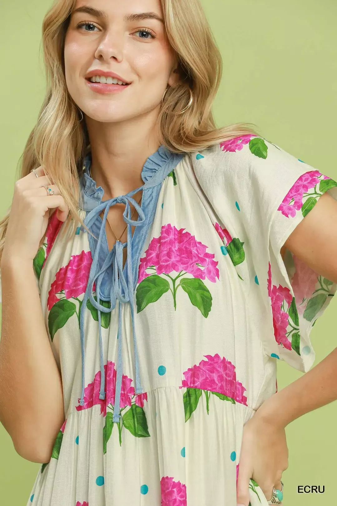 Umgee Hydrangea Print Tiered Midi Dress - Image 5