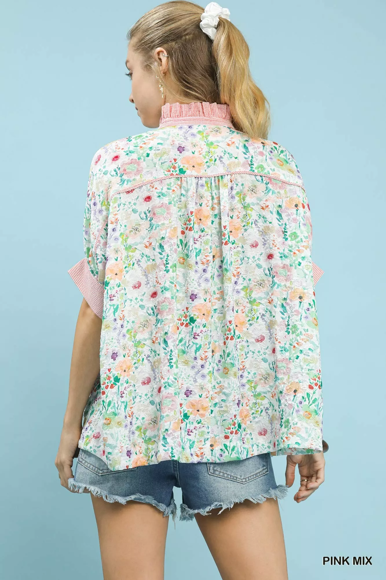 Umgee Jacquard Floral Print Button-Down Shirt - Image 3