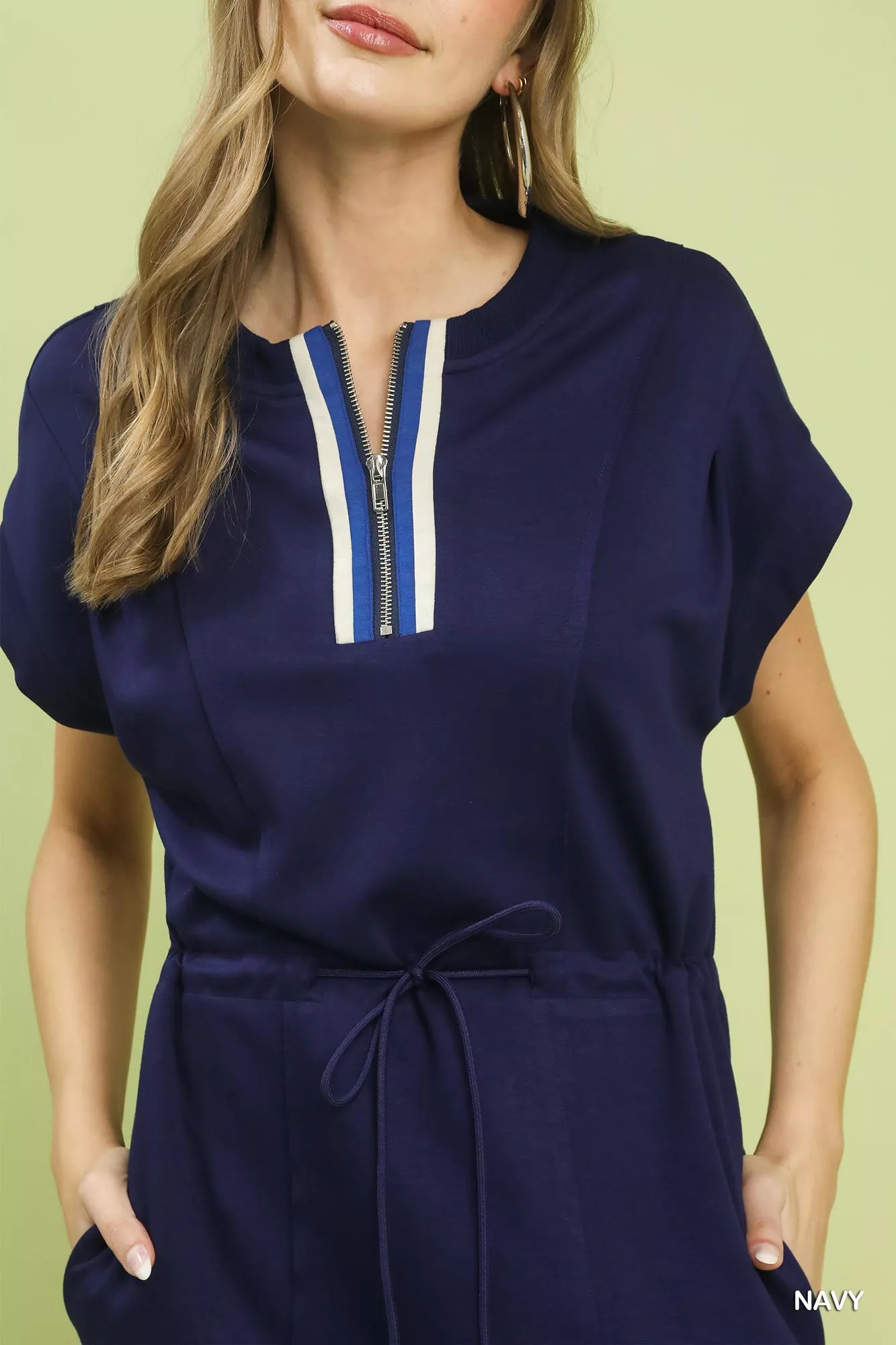Umgee Knit Zip Front Drawstring Dress - Image 4