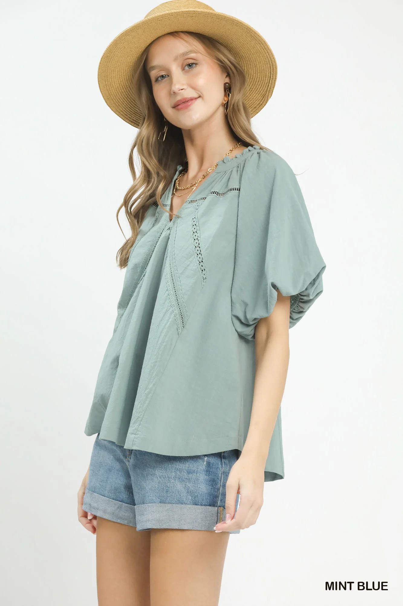 Umgee Lace Inset Puff Sleeve Boho Blouse - Image 2