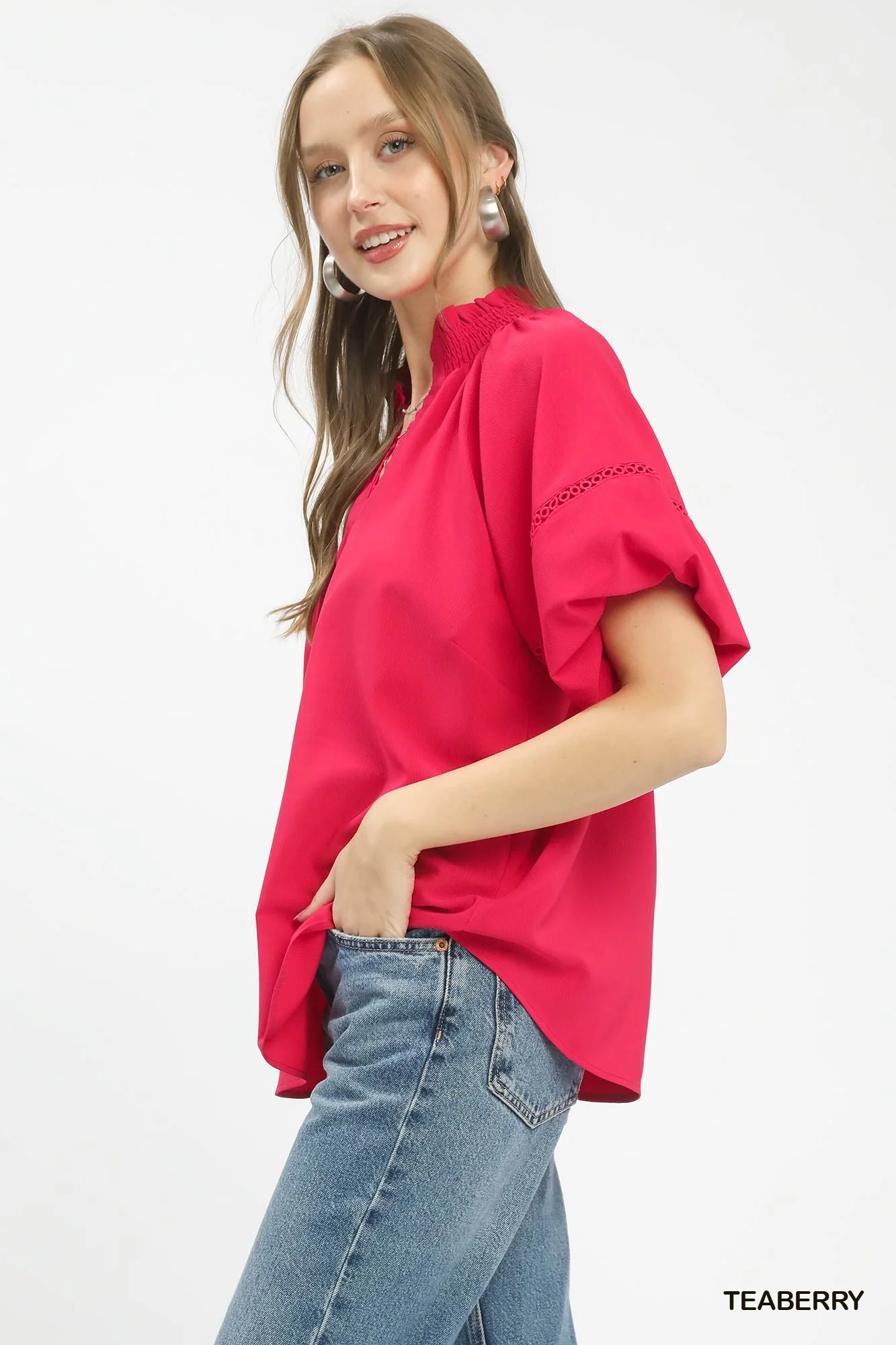 Umgee Lace Trim Peasant Top - Image 2