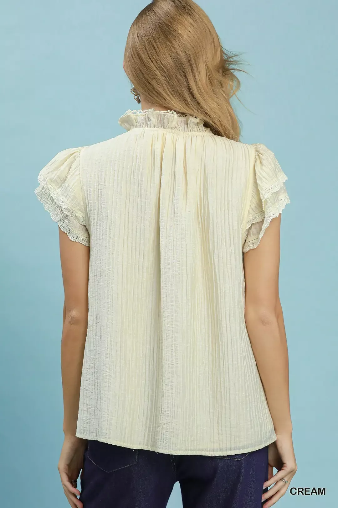 Umgee Lace Trim Ruffle Top - Image 3