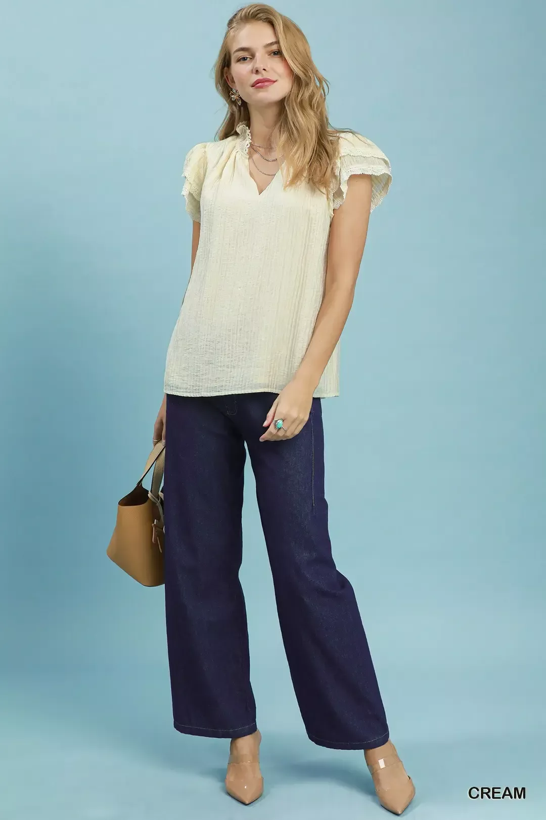 Umgee Lace Trim Ruffle Top - Image 4