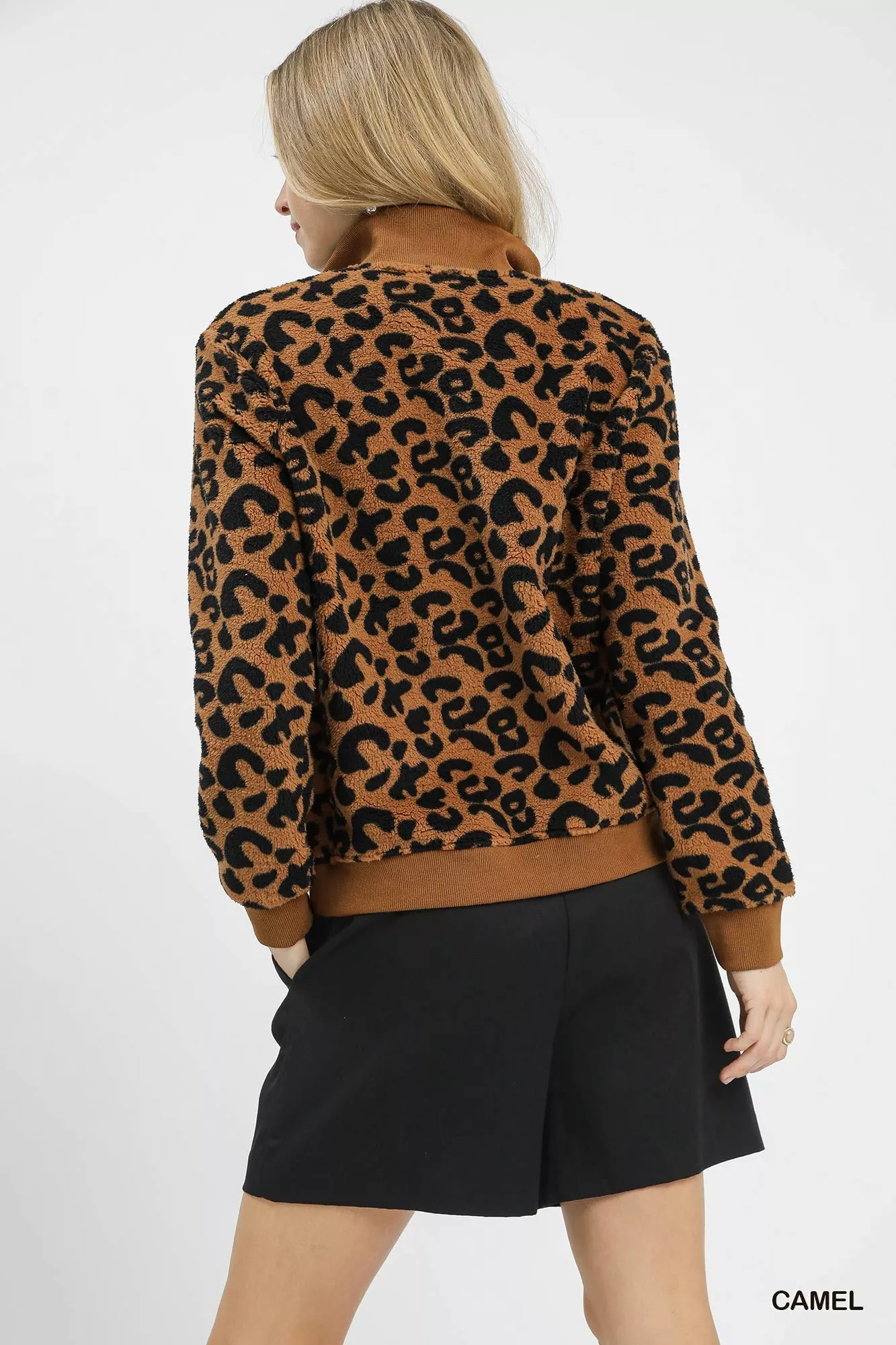 Umgee Leopard Print Quarter-Zip Sweatshirt - Image 5