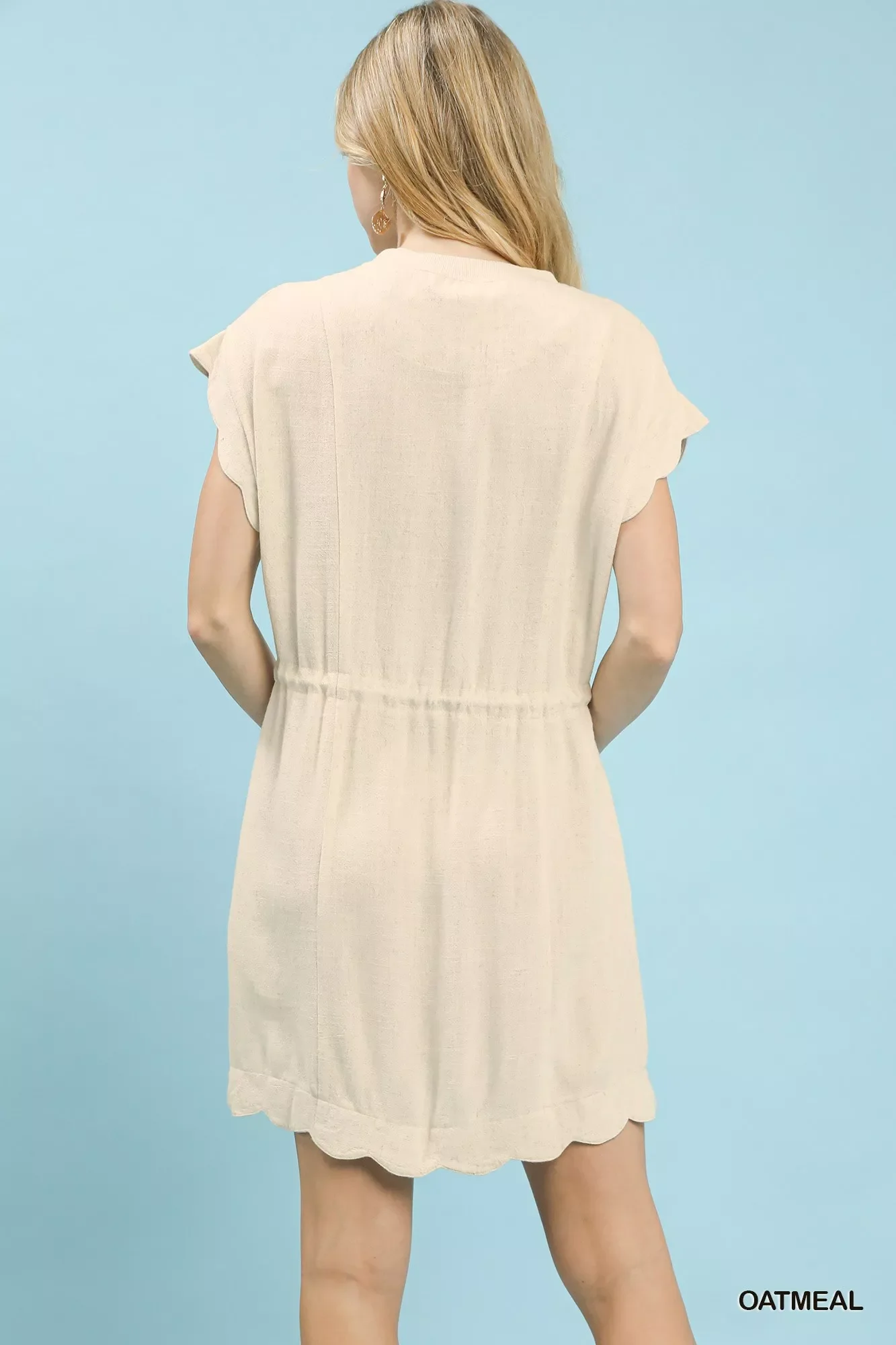 Umgee Linen Blend Scallop Hem Mini Dress - Image 3