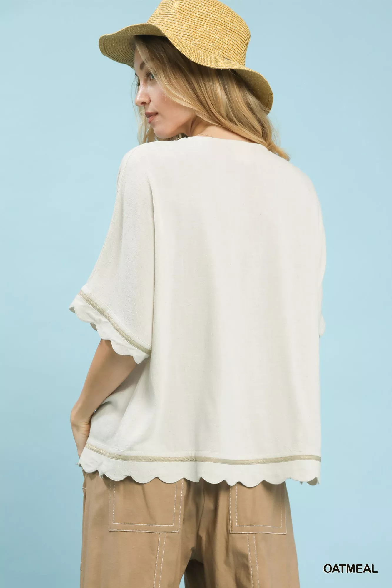 Umgee Linen Blend Scallop Trim Top - Image 3