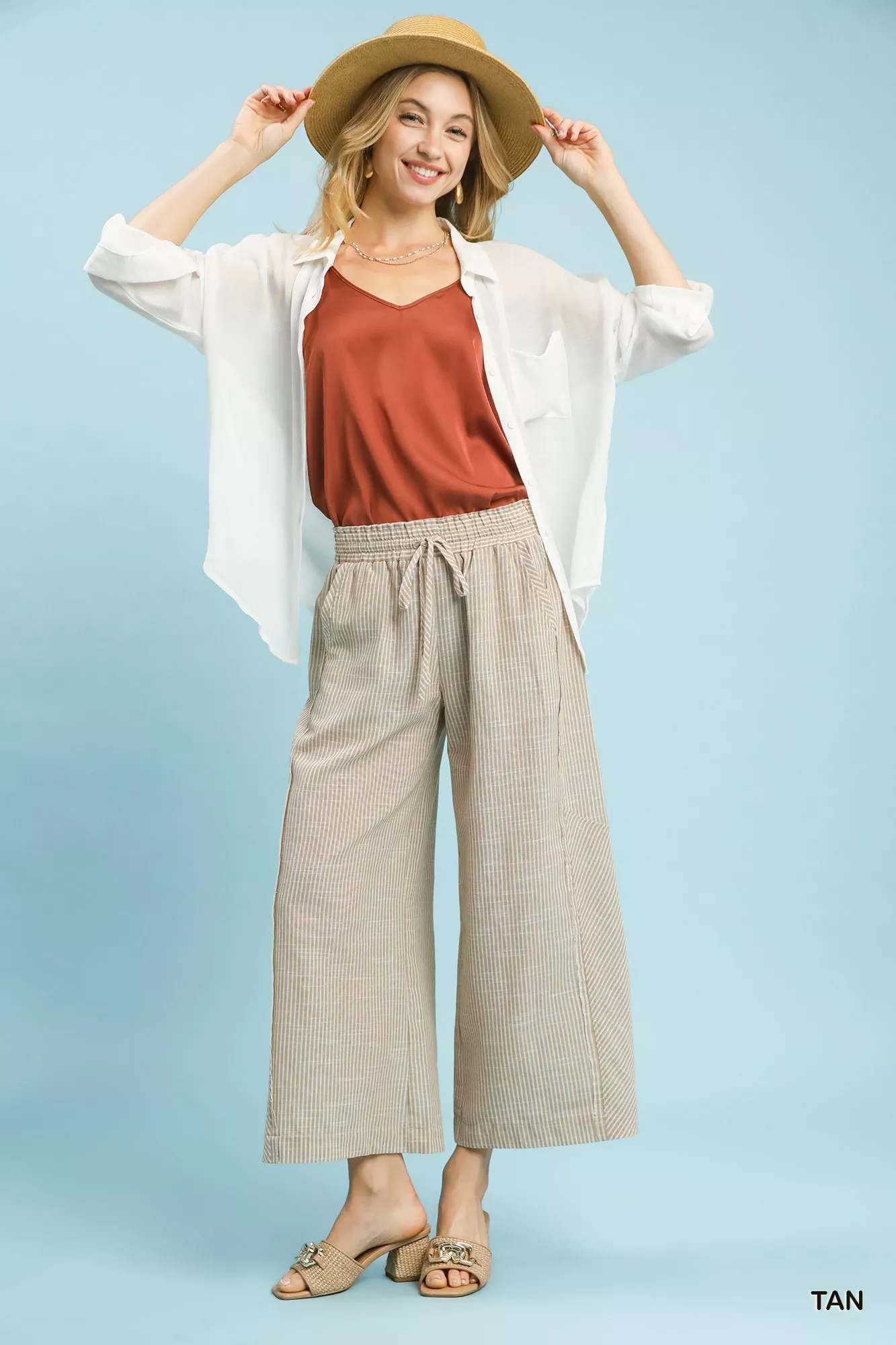 Umgee Linen Blend Striped Wide Leg Pants - Image 5