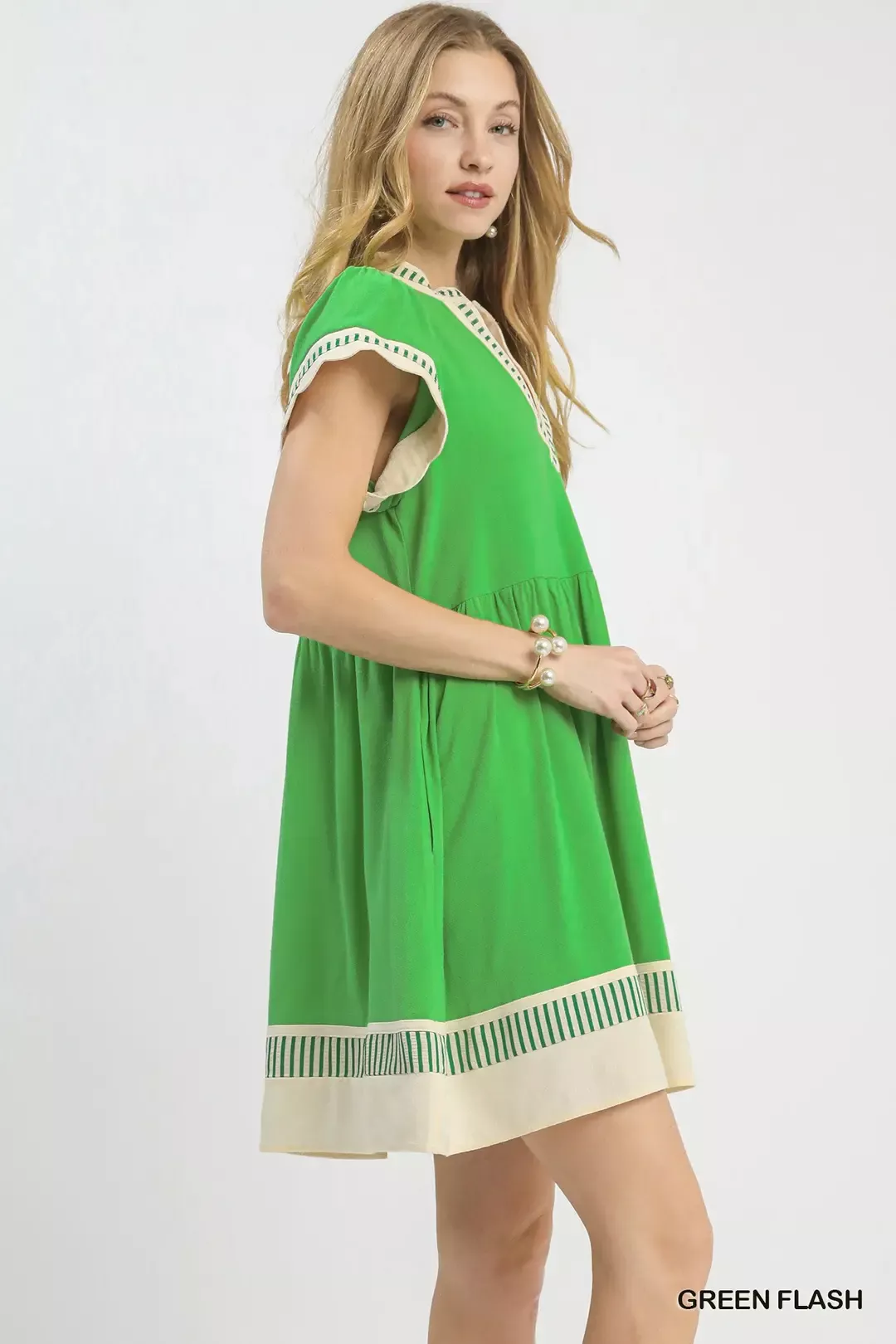 Umgee Linen Color Block Flutter Sleeve Dress - Image 2