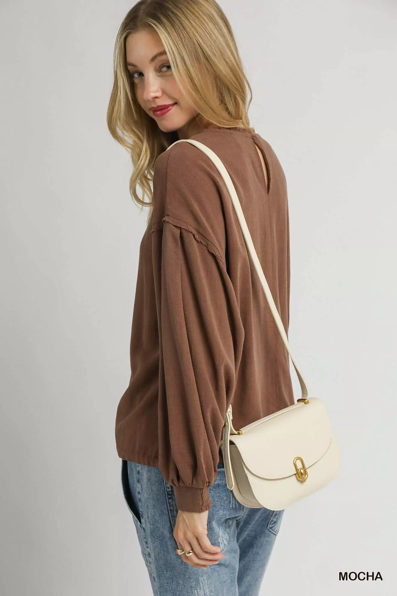 Umgee Linen Long Sleeve Top with Drawstring - Image 2