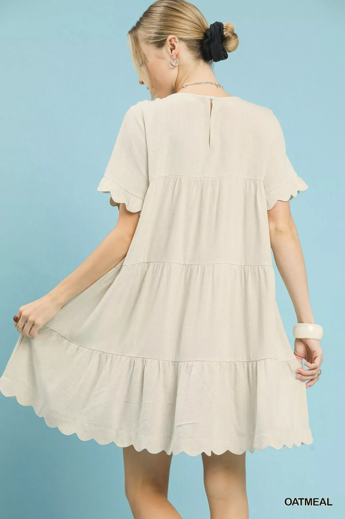 Umgee Linen Tiered Babydoll Dress with Ruffle Sleeves - Image 3