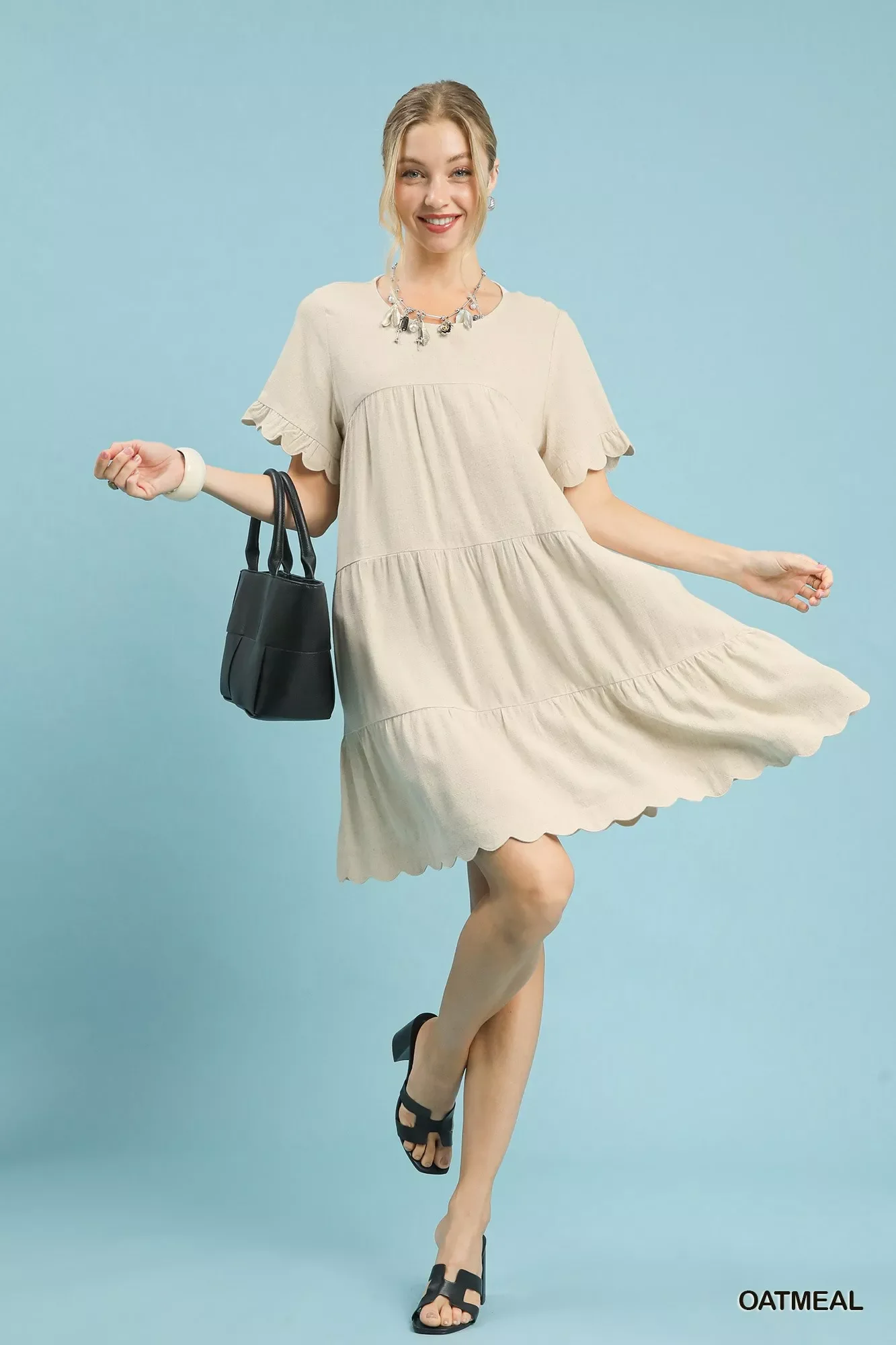 Umgee Linen Tiered Babydoll Dress with Ruffle Sleeves - Image 4