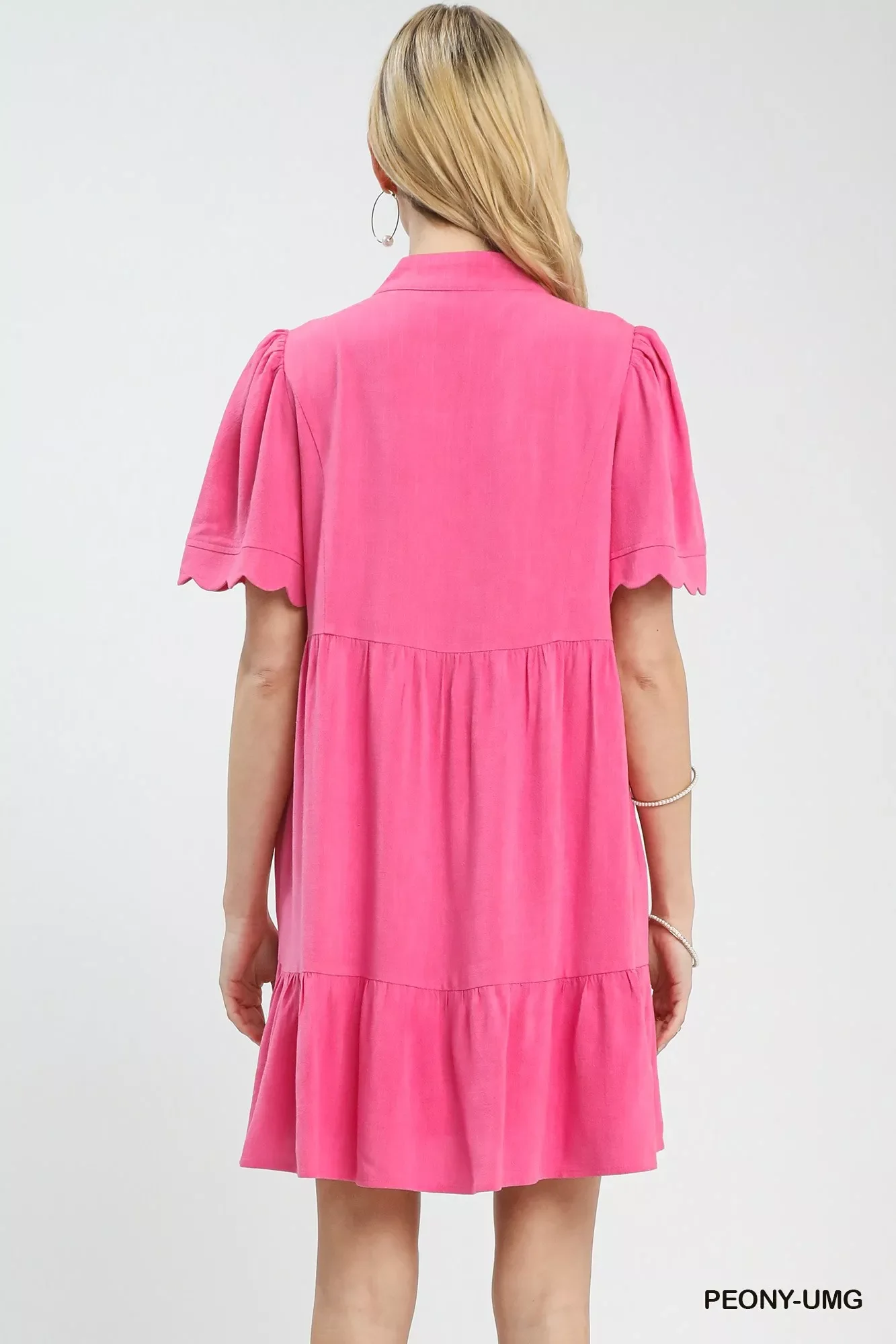 Umgee Linen Tiered Babydoll Dress with Scalloped Sleeves - Image 3