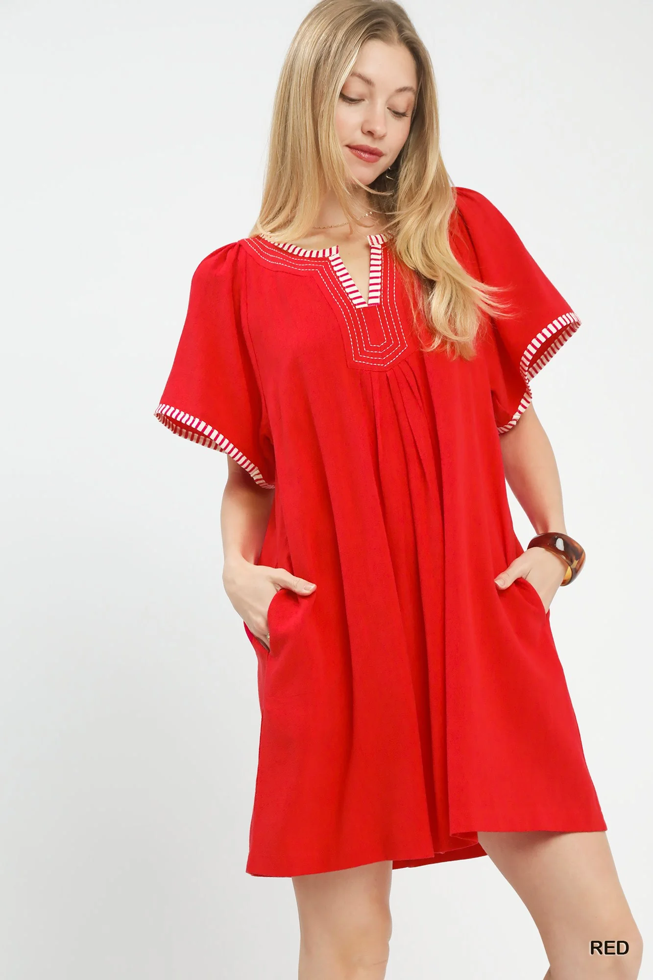 Umgee Linen Trim Tunic Dress - Image 2