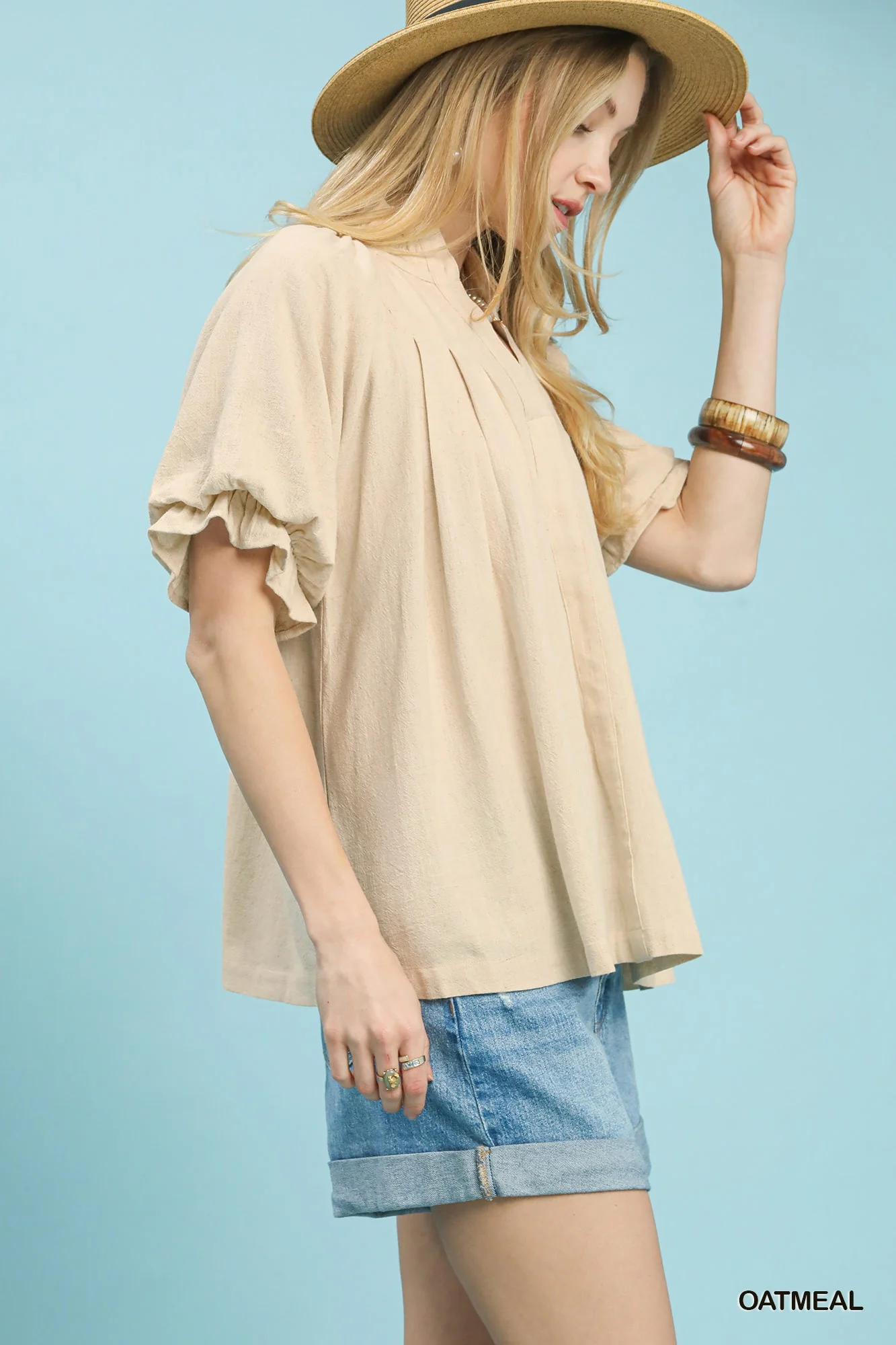 Umgee Linen V-Neck Flutter Sleeve Top - Image 2