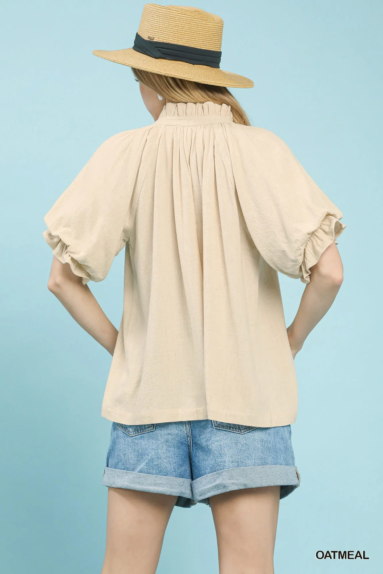 Umgee Linen V-Neck Flutter Sleeve Top - Image 3