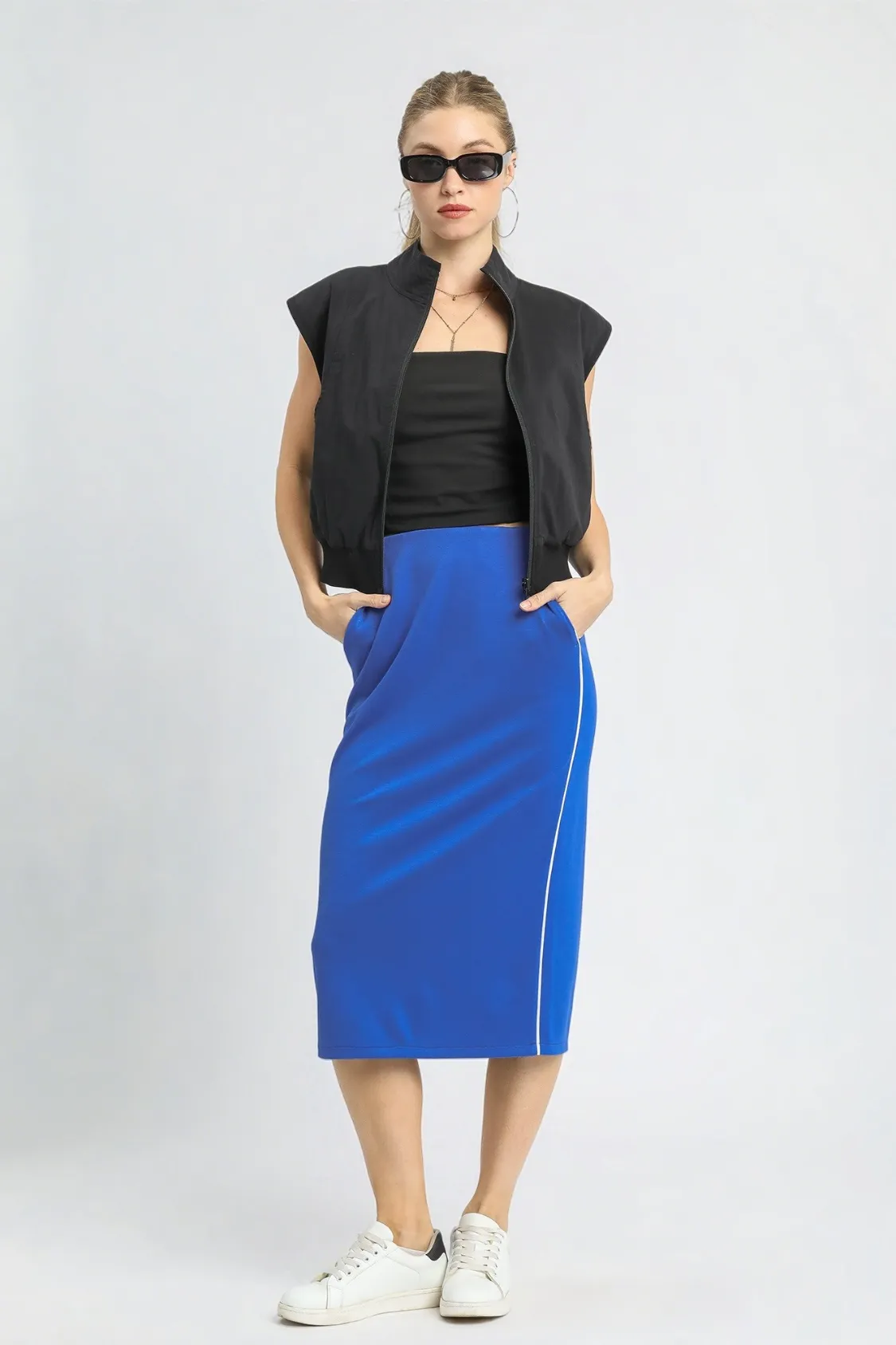 Umgee Midi Pencil Skirt with Contrast Piping Detail - Image 5