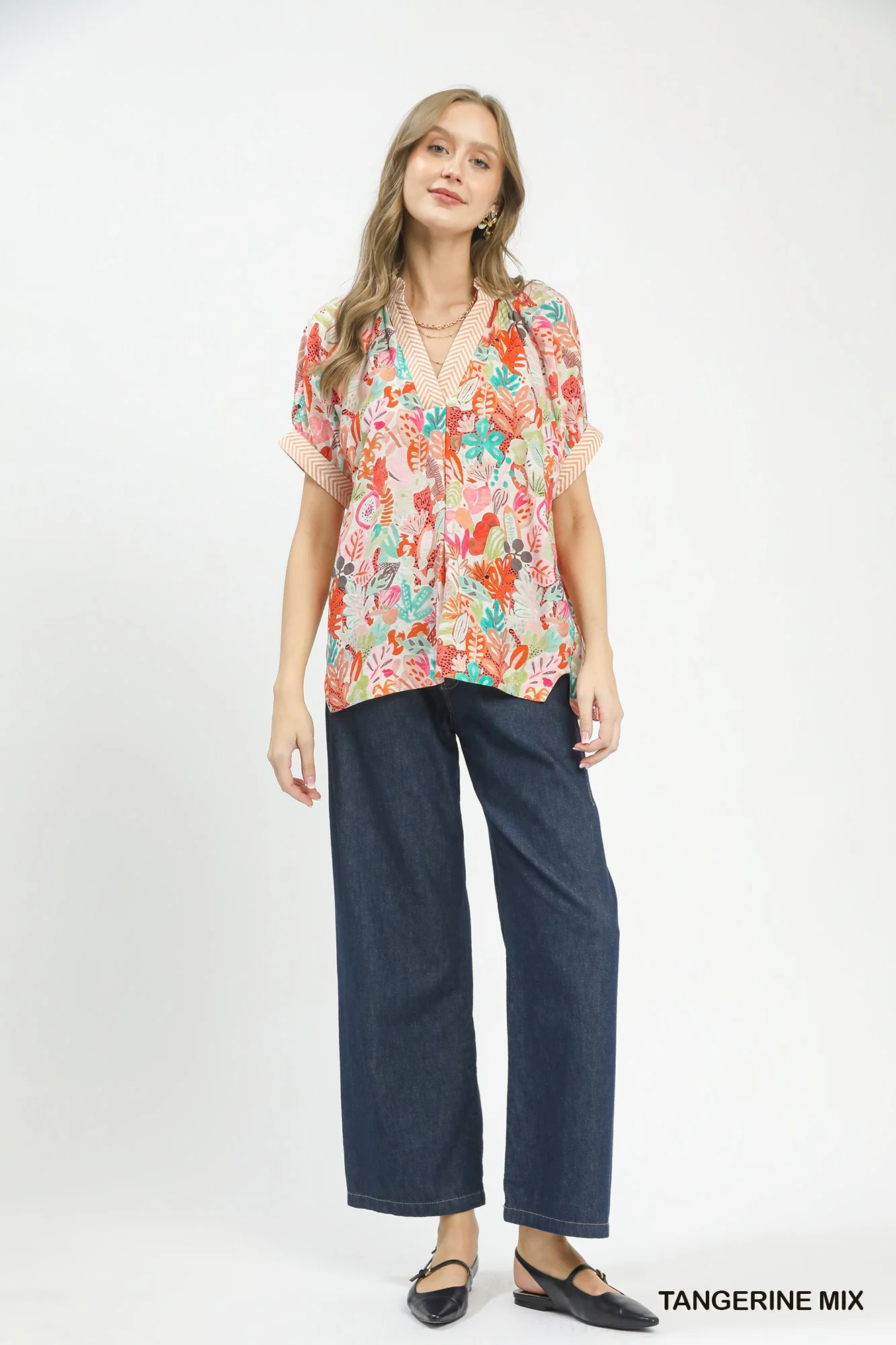 Umgee Mix Boho Printed V-Neck Top - Image 4