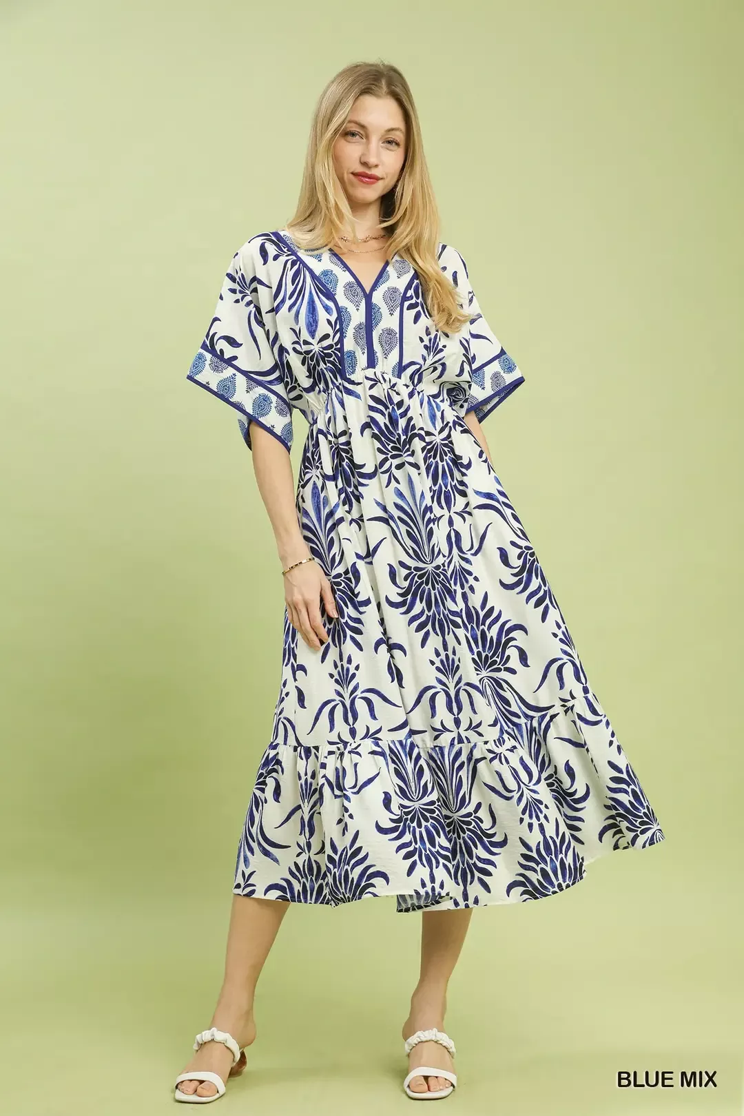 Umgee Mix Floral Border Midi Dress with Pockets - Image 5