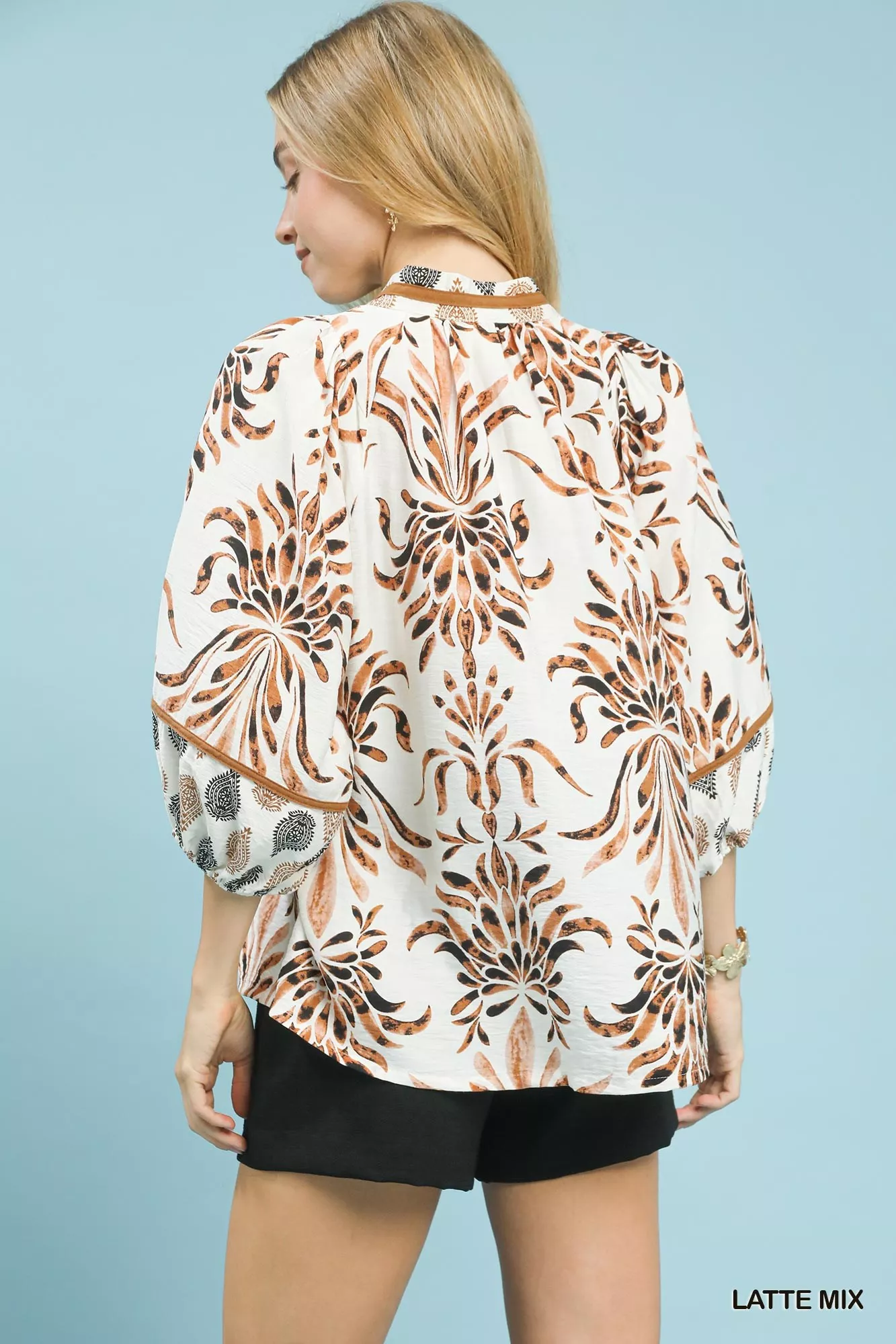 Umgee Mix Floral Print Balloon Sleeve Blouse - Image 3