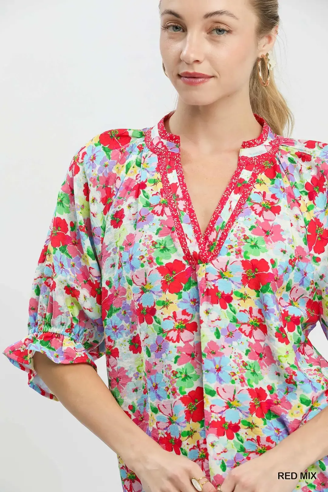 Umgee Mix Floral Print Ruffle Top - Image 4