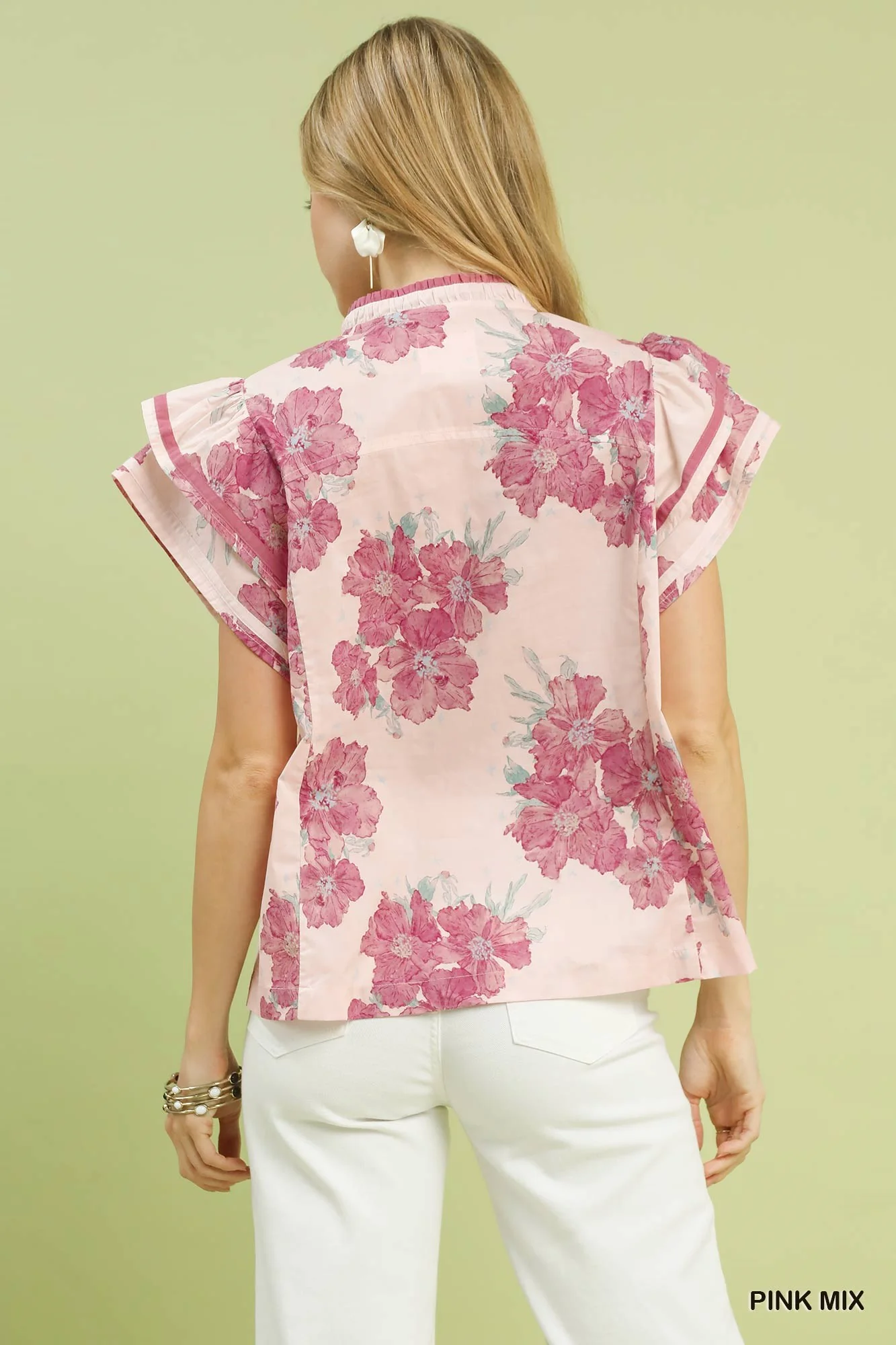 Umgee Mix Floral Ruffle Sleeve Blouse - Image 3