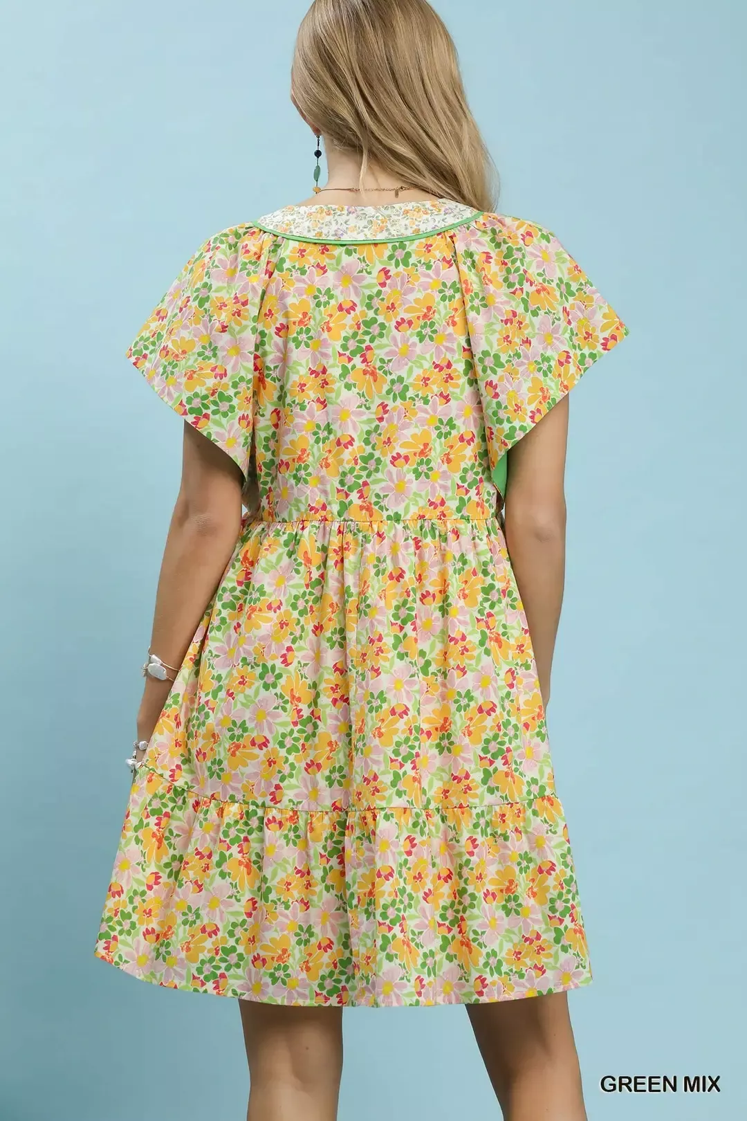 Umgee Mix Floral Tiered Mini Dress with Side Pockets - Image 3