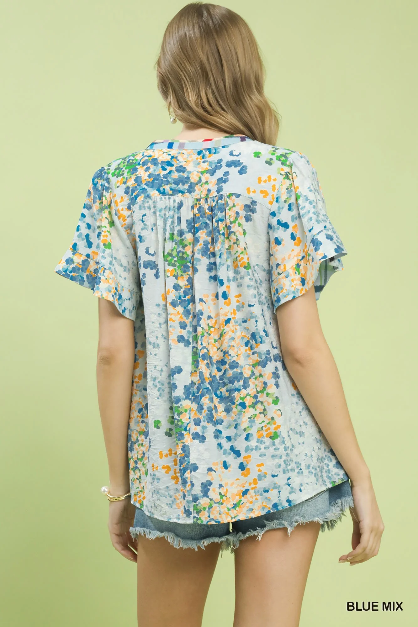 Umgee Mix Media Flutter Sleeve Blouse - Image 3