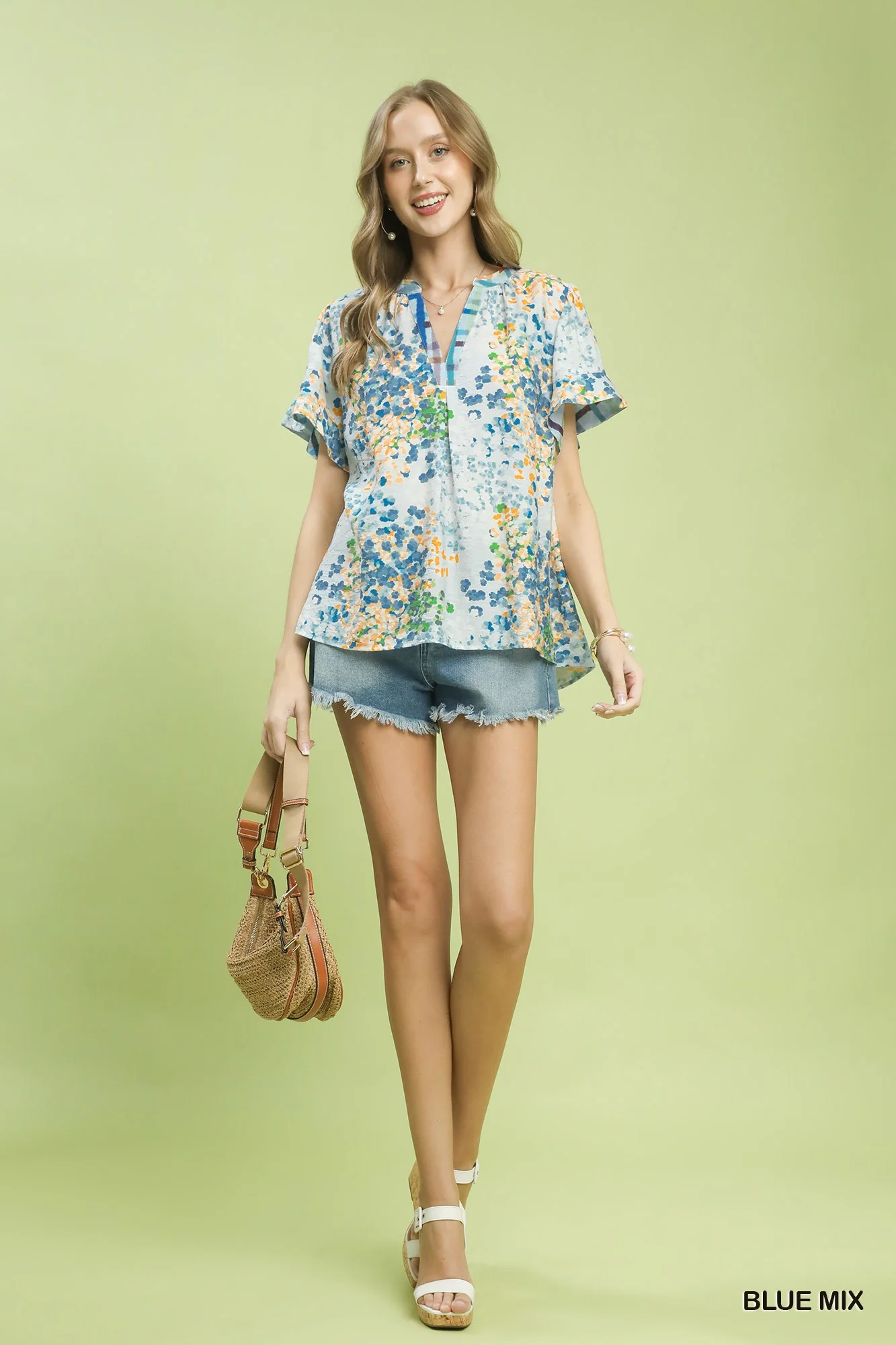Umgee Mix Media Flutter Sleeve Blouse - Image 5