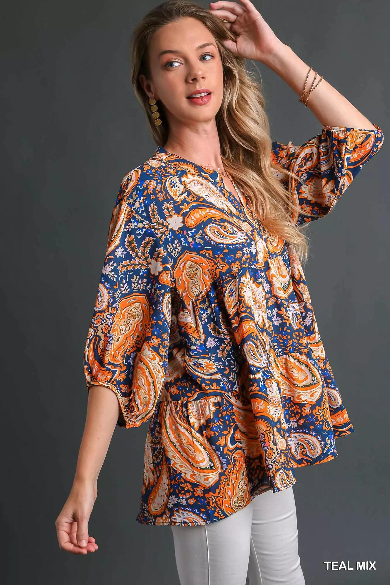 Umgee Mix Paisley Boho Tunic Blouse - Image 2