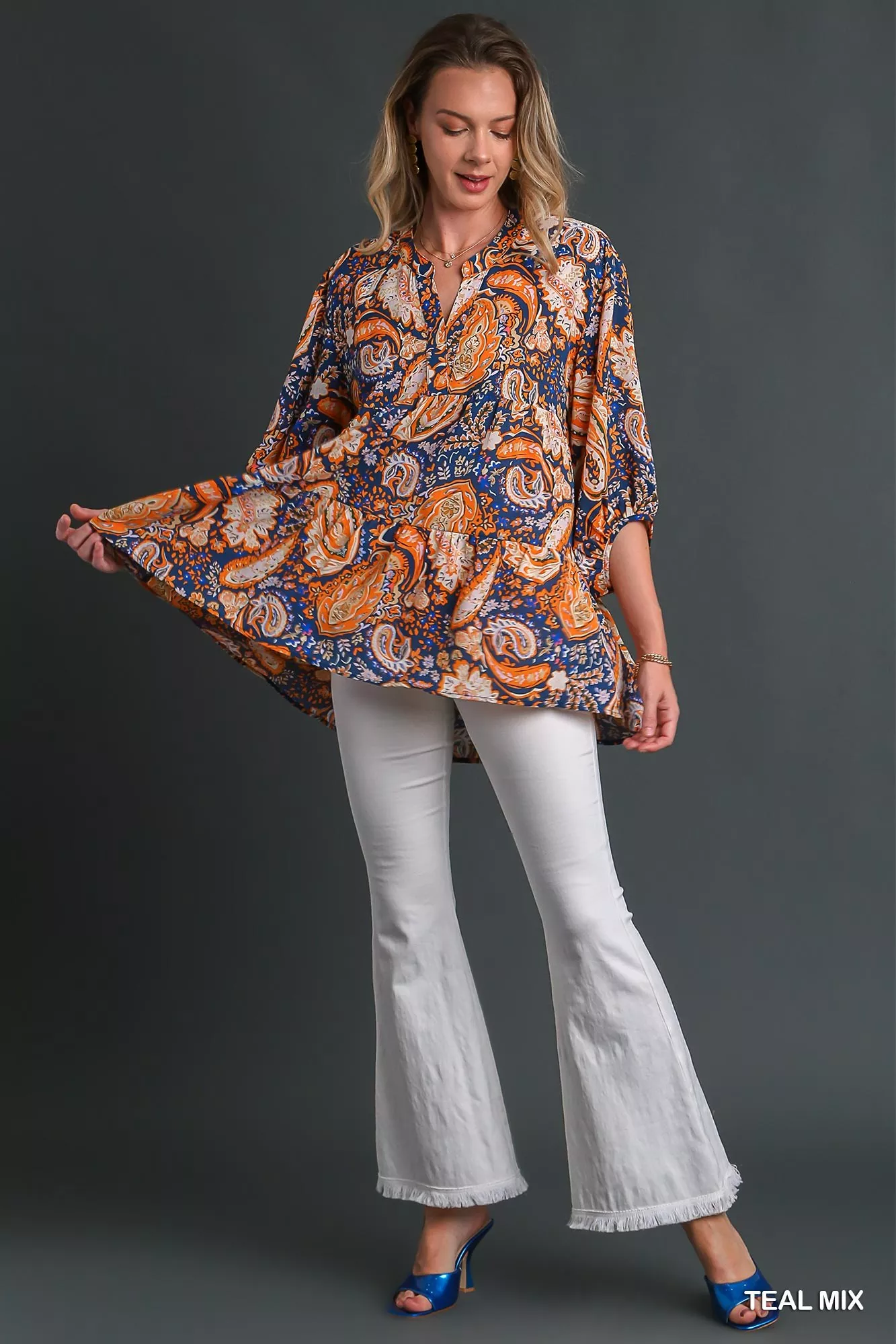 Umgee Mix Paisley Boho Tunic Blouse - Image 4