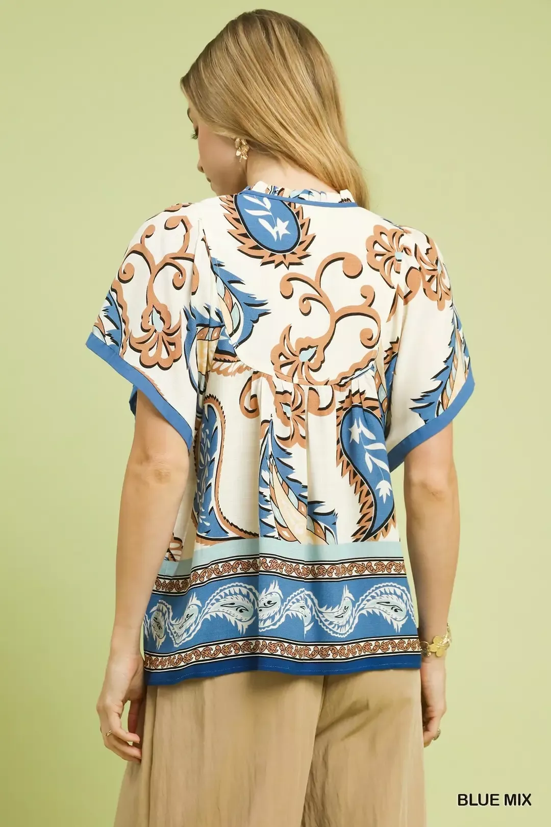 Umgee Mix Paisley Border Print Tassel Top - Image 3