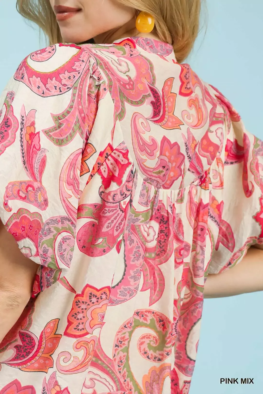 Umgee Mix Paisley Print Peasant Top with Tie Neck - Image 5